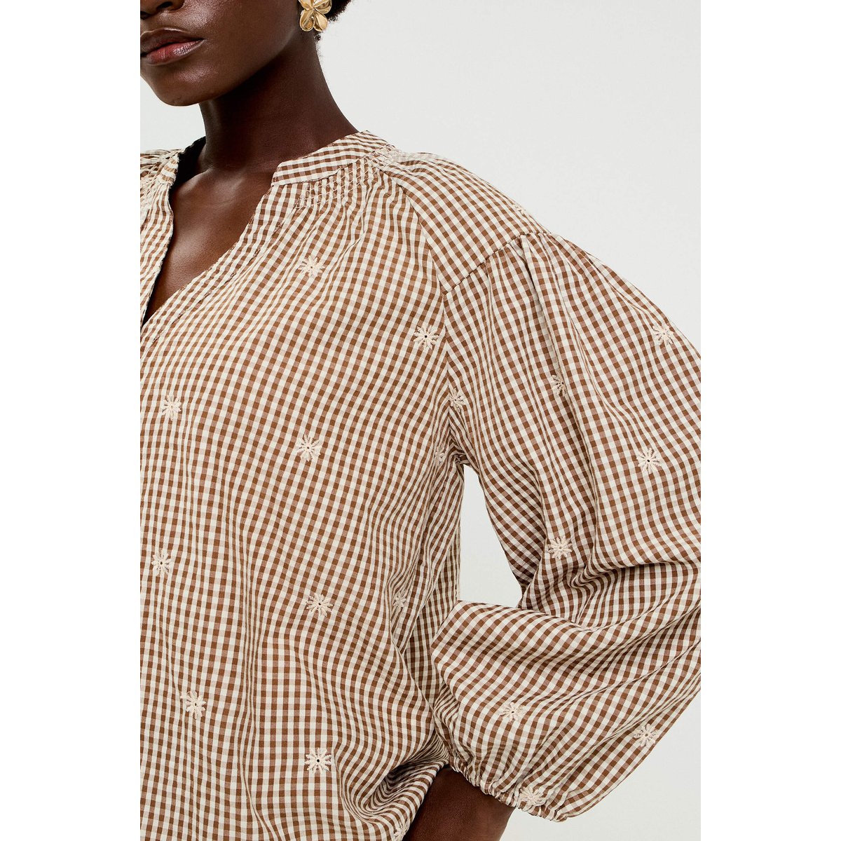 Blouse vichy brodée blanc, CACHE CACHE