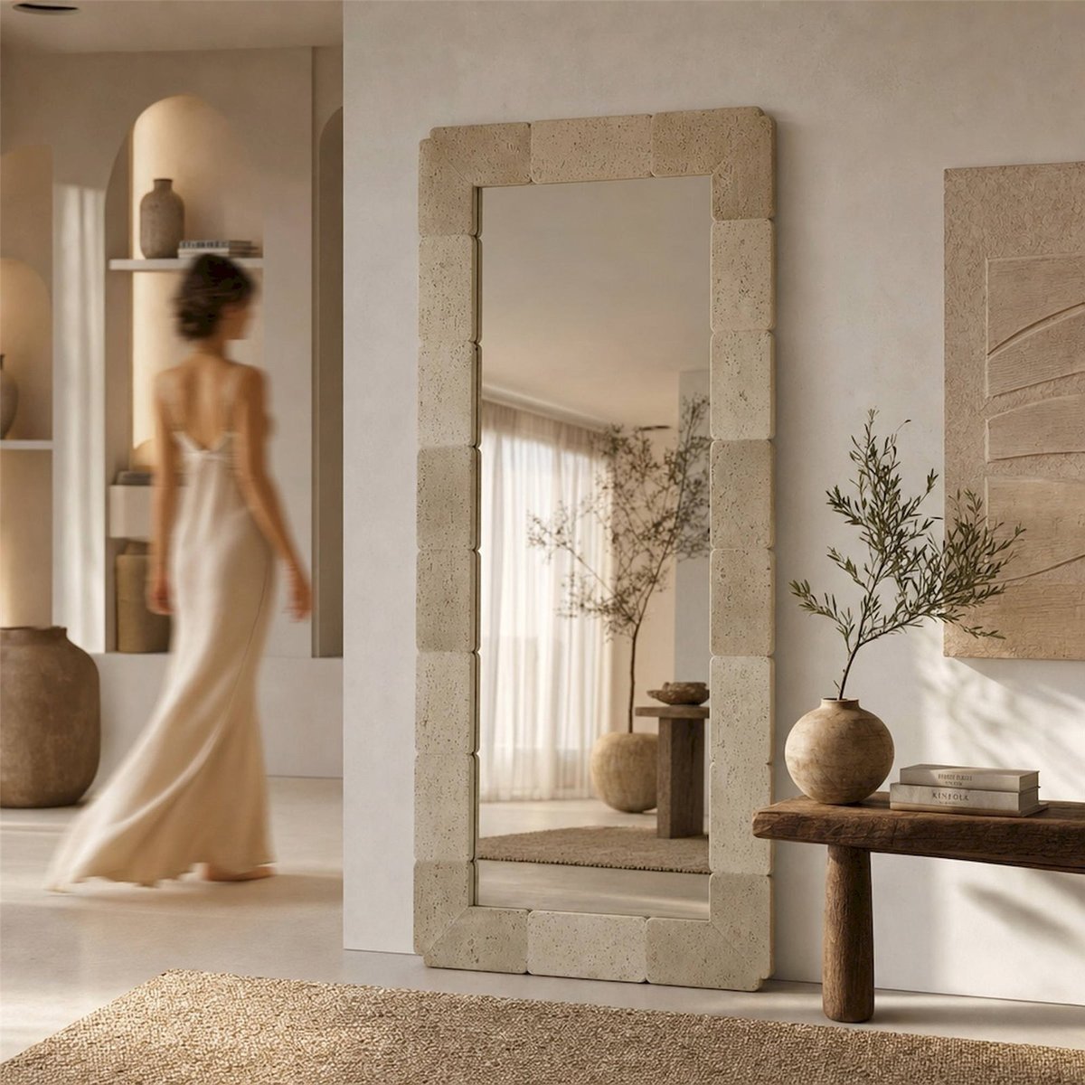 Miroir mural cadre effet pierre MODERN brun et brun clair, RECOLLECTION