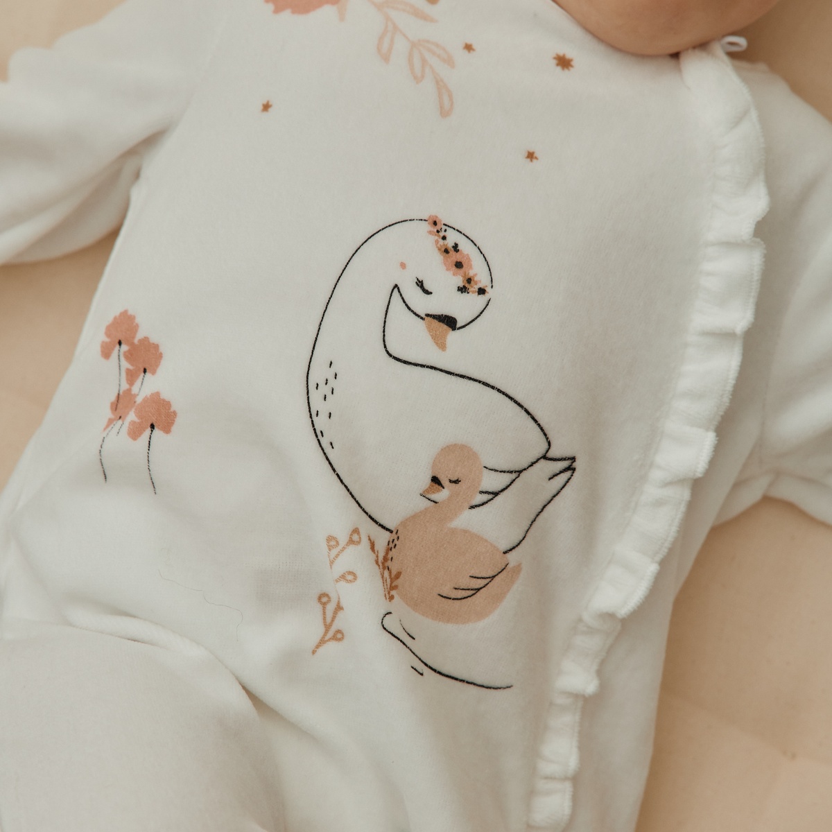 Lot de 2 pyjamas bébé en velours ouverture zippée Perle ecru, PETIT BEGUIN