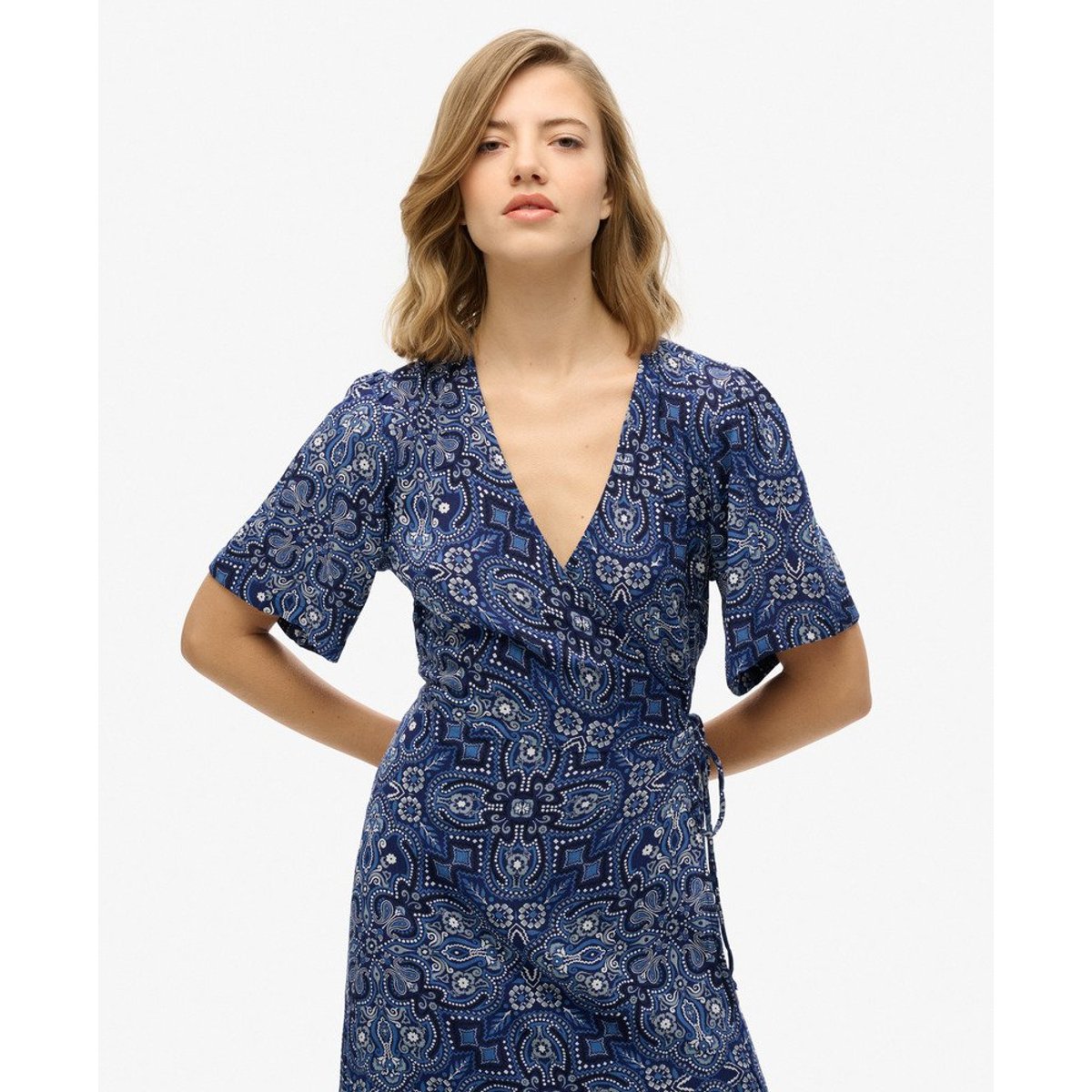 Robe Midi Portefeuille Imprimée cachemire bleu marine bandana, SUPERDRY