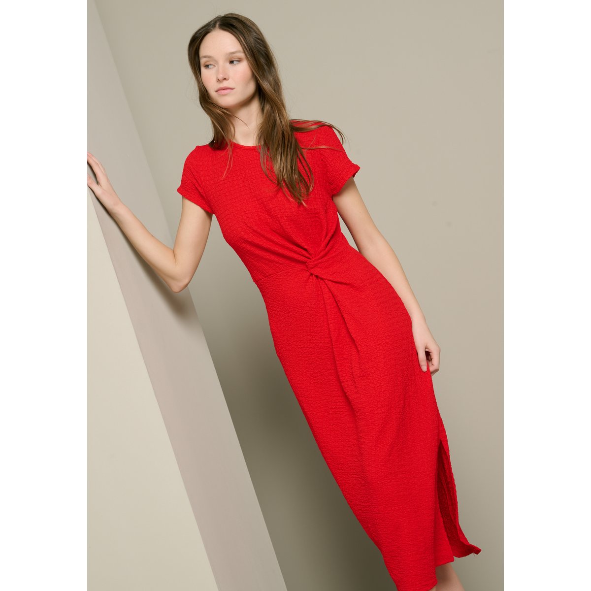 Robe maille twistée rouge, LOLALIZA