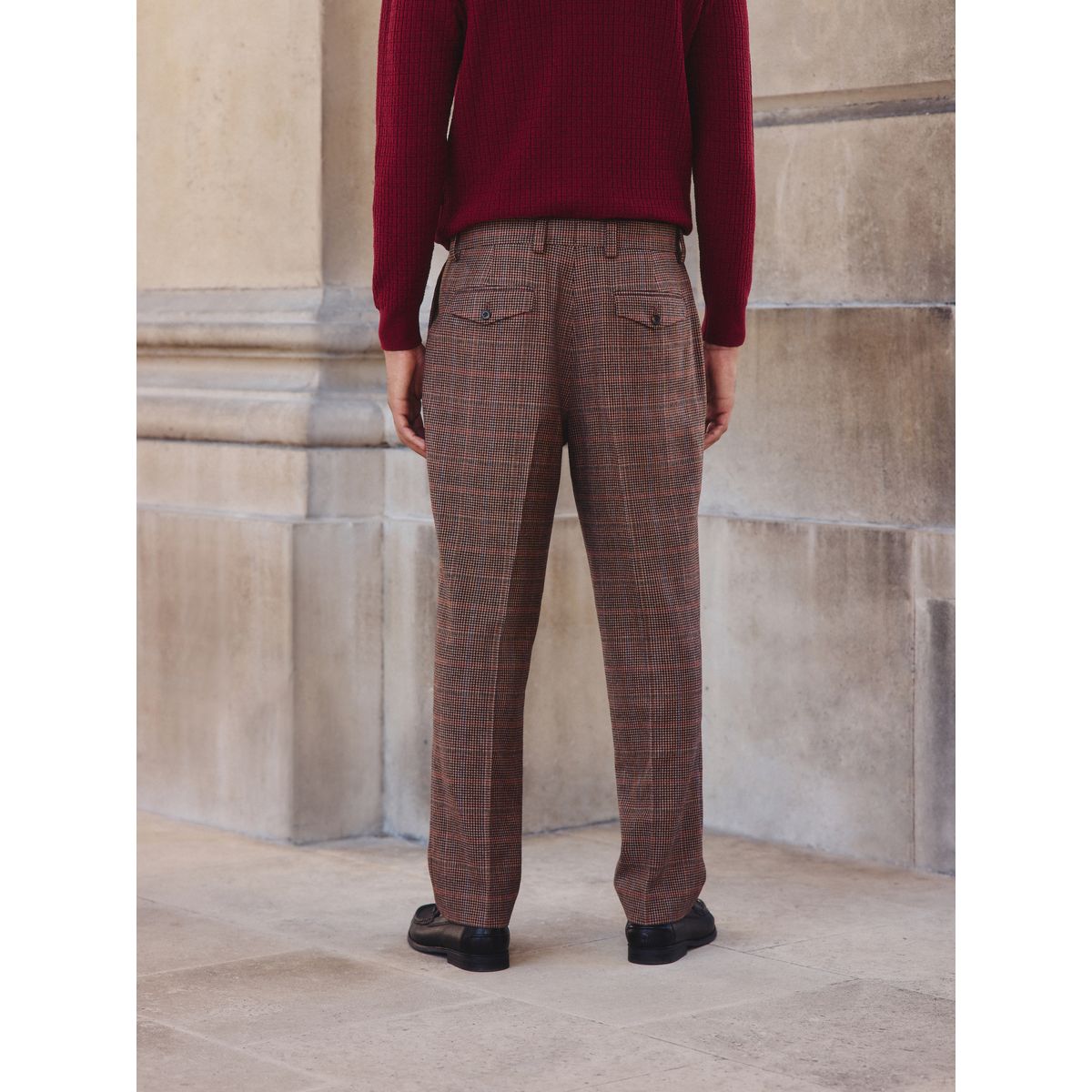 Pantalon de costume slim en laine à carreaux beige/rouge, NEXT
