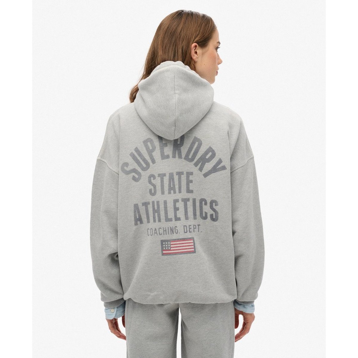 Sweat à capuche zippé oversize Athletic Essential gris chiné, SUPERDRY