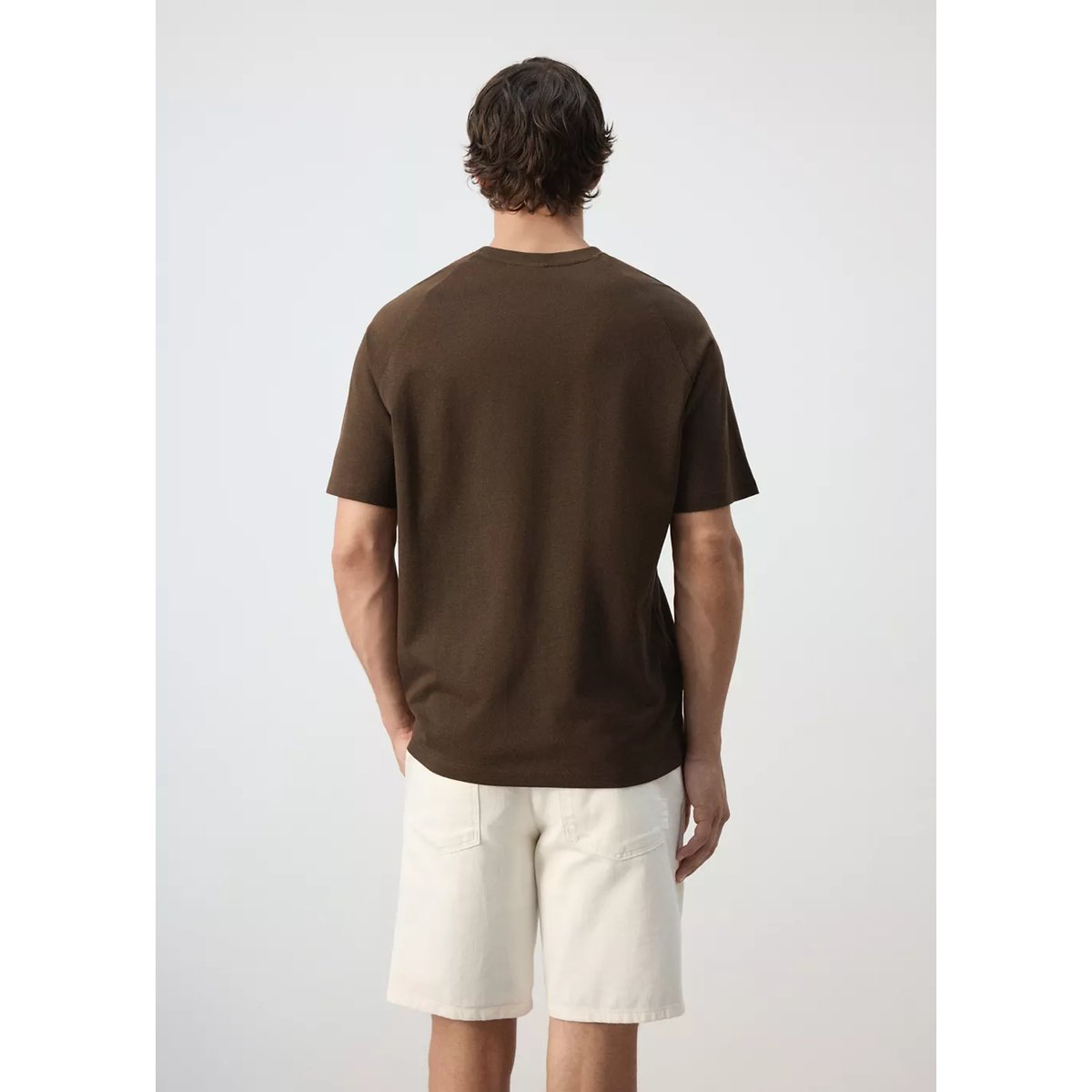 T-shirt relaxed fit en mélange de coton et lin chocolat, MANGO MAN