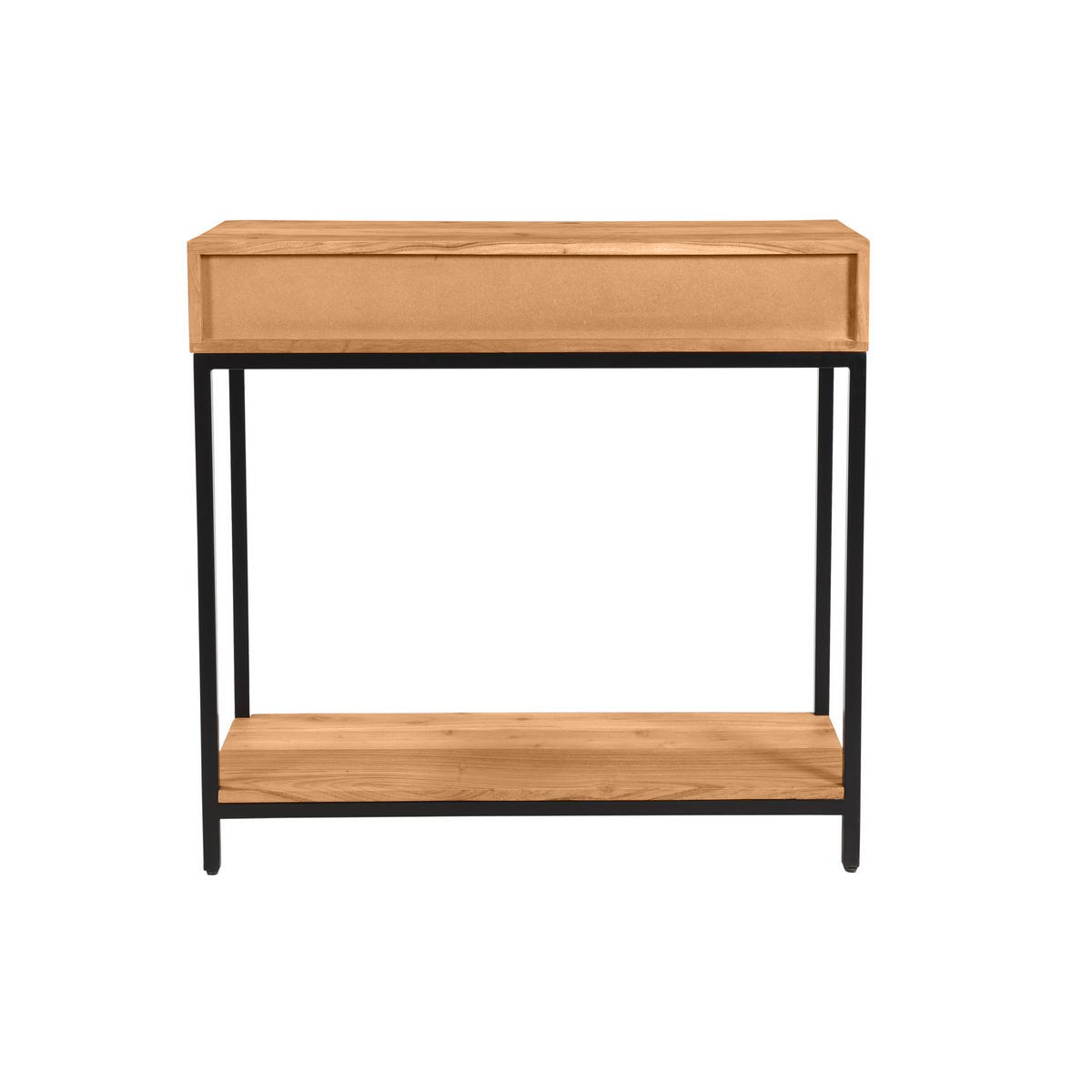 Console avec rangements 2 tiroirs en bois massif et métal noir L80 cm AXELLE bois clair / noir, MILIBOO