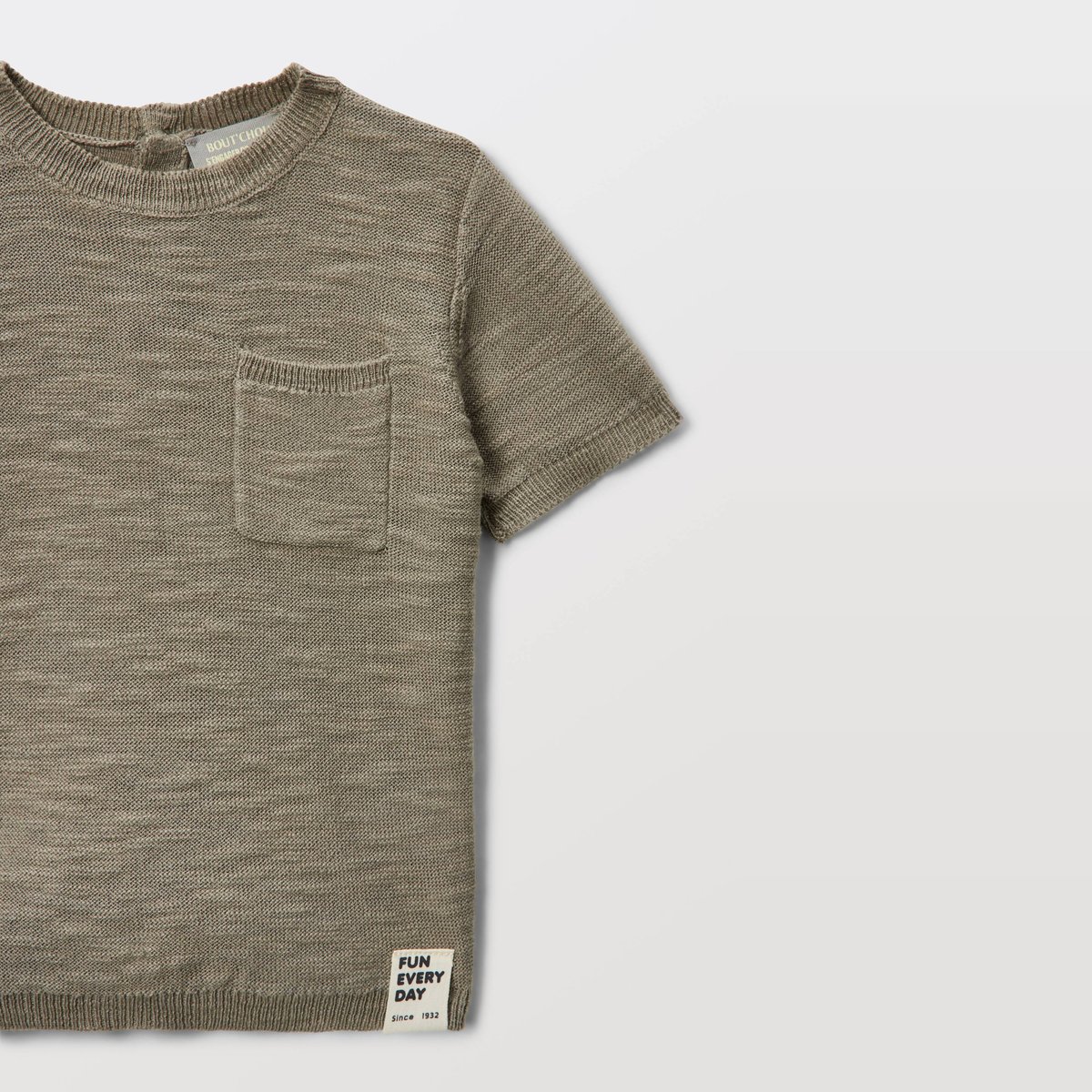 T-shirt manches courtes en tricot uni en coton laurier, BOUT'CHOU
