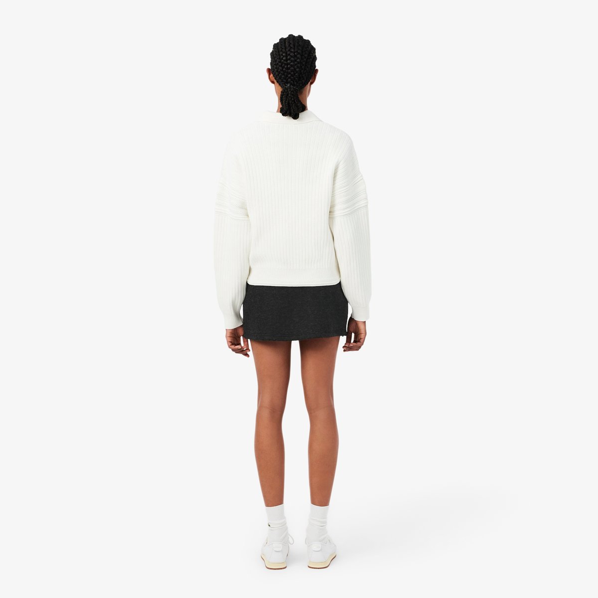Jupe portefeuille courte maille bouillie gris-el6, LACOSTE