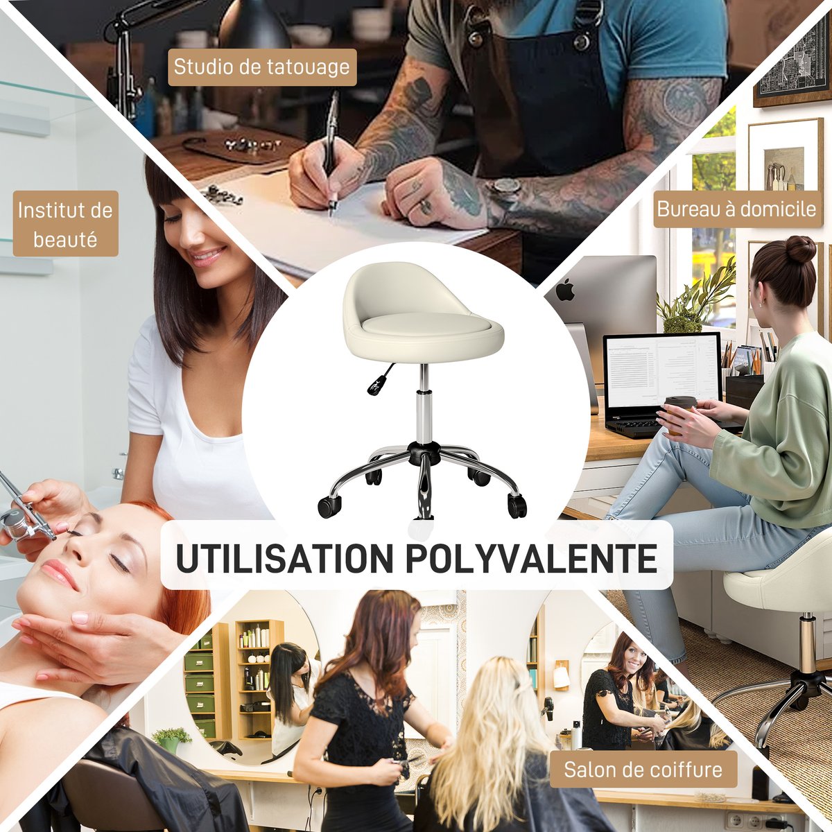 Tabouret de salon Revêtement synthétique blanc, HOMCOM