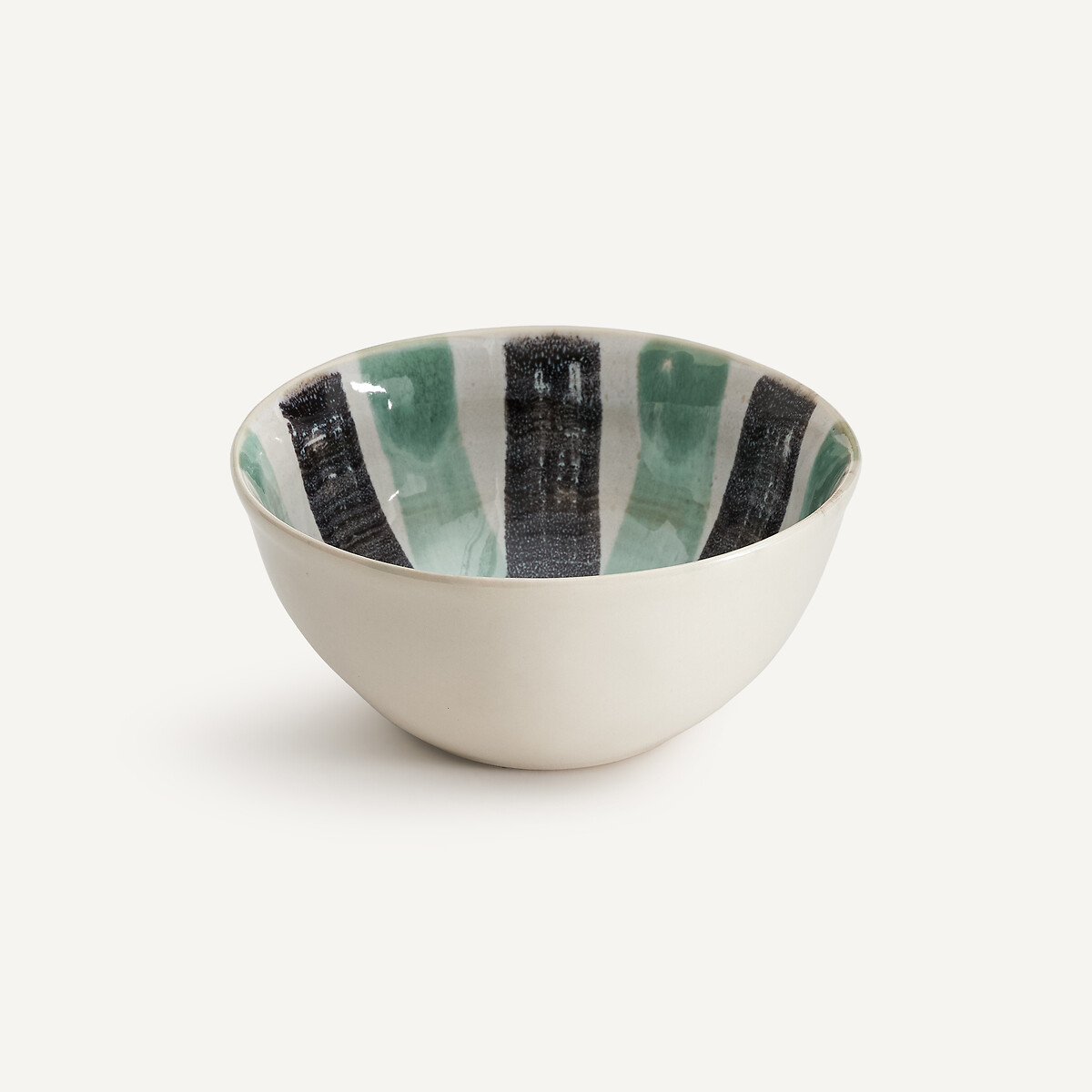 Lot de 4 bols à céréales en grès rayé, diamètre 17 cm, VIANA vert de gris/noir, AM.PM