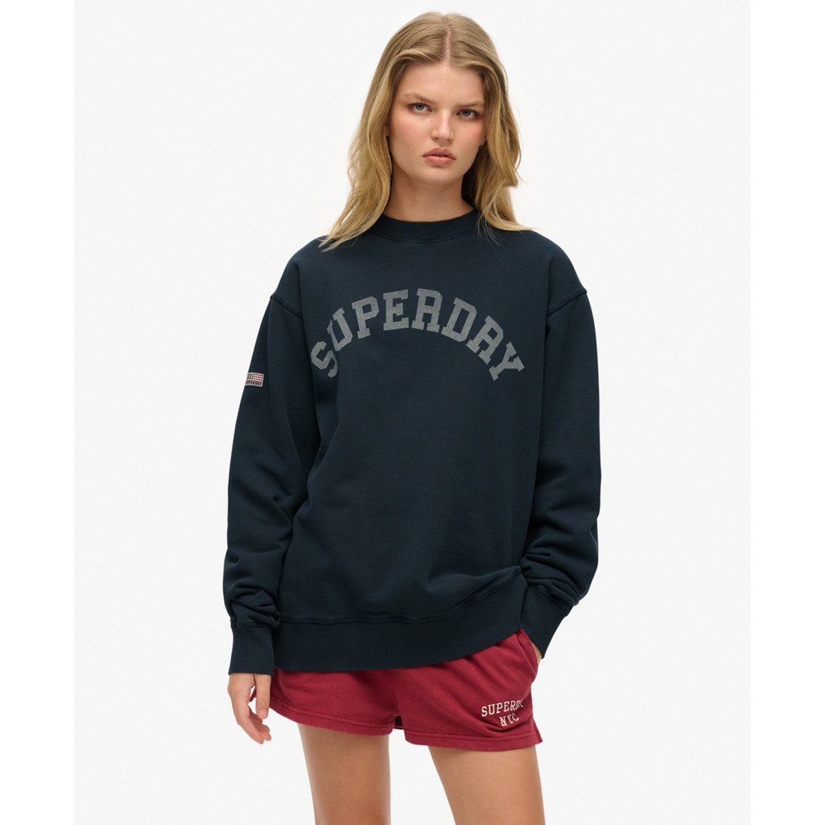 Sweat ample à col rond Athletic Essentials bleu marine éclipse, SUPERDRY