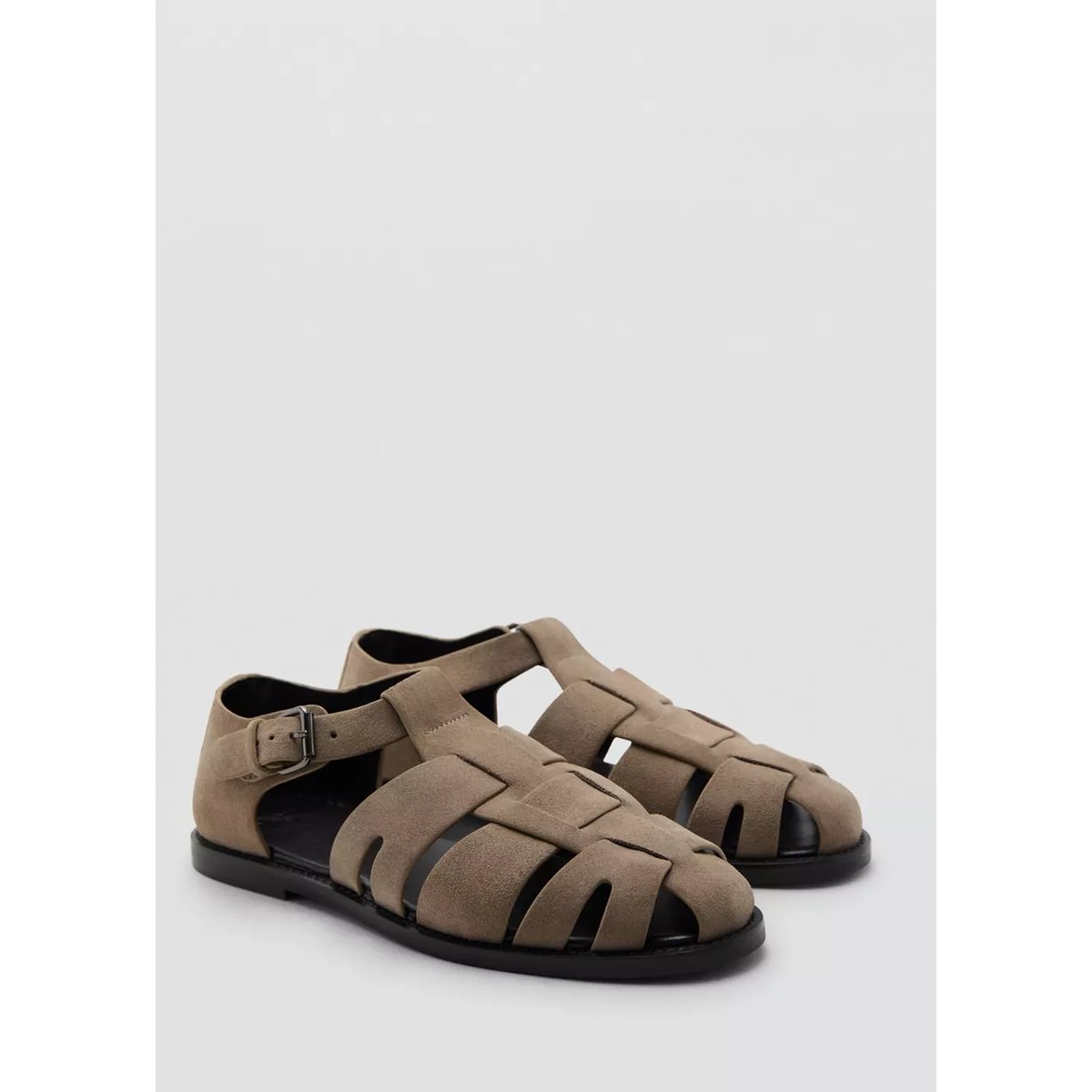 Sandales Méduse cuir daim beige, MANGO MAN
