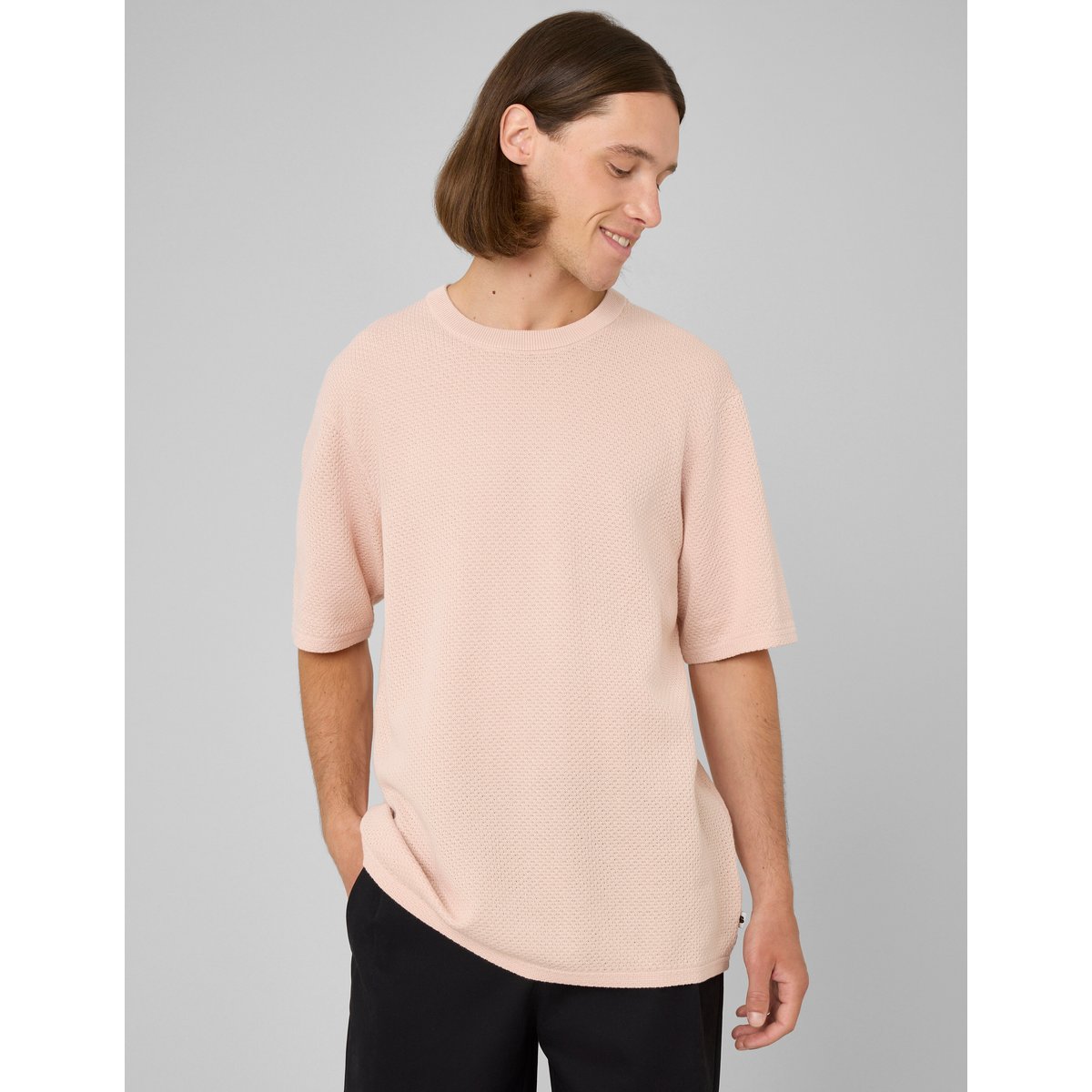 T-shirt maille texturée rose pâle, BZB