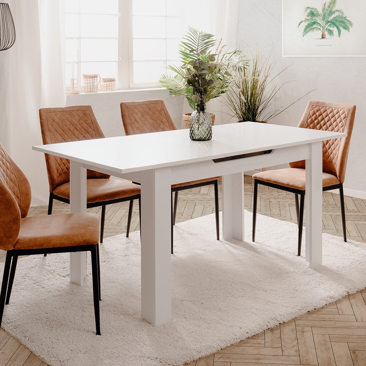 Table à manger extensible L125 - 165 cm BIRMINGHAM blanc, CALICOSY