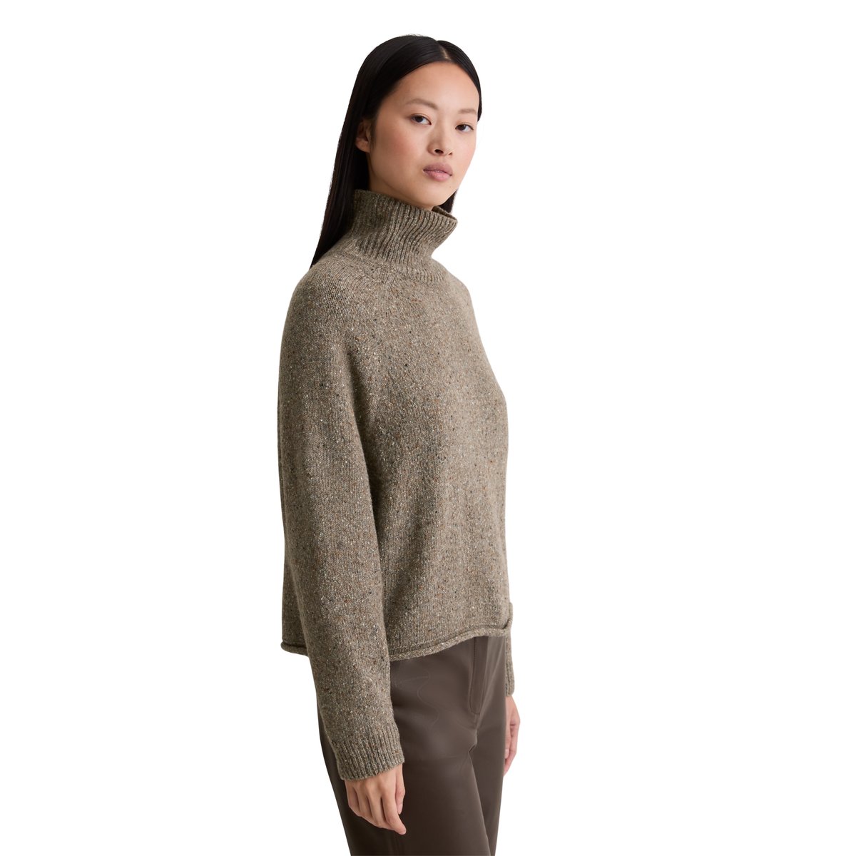 Pull en tweed régulier en mélange de laine vierge brun foncé, MARC O'POLO