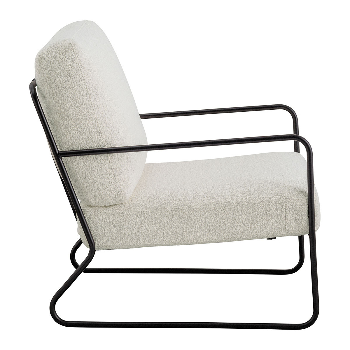 Fauteuil GASPARD en bouclette et métal beige, BLANC D’IVOIRE