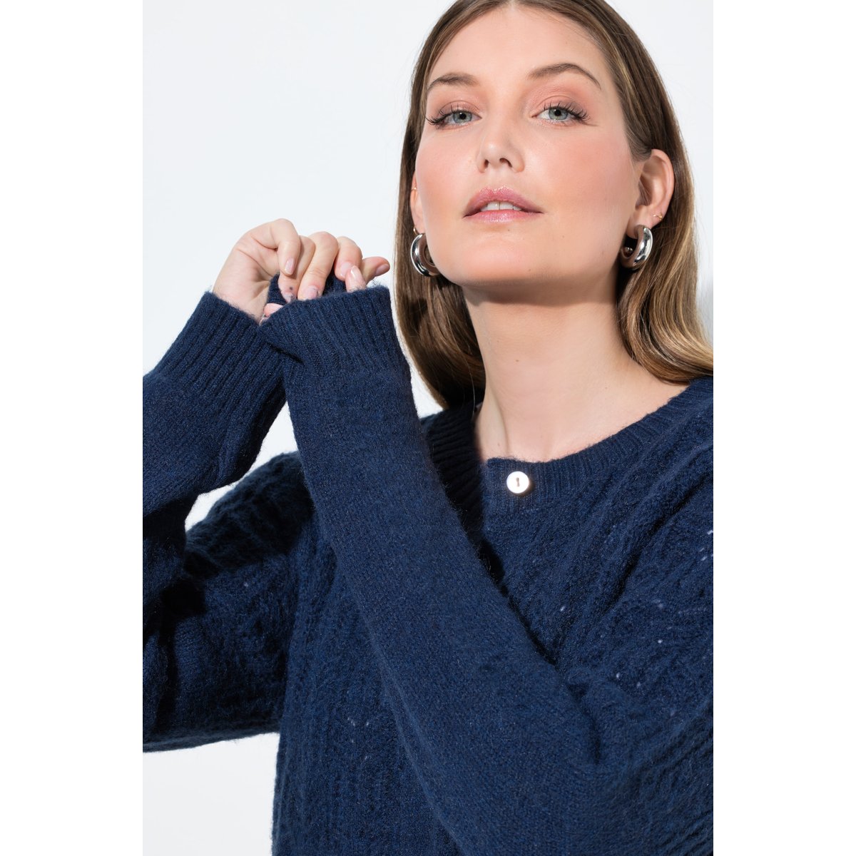 Cardigan col rond et manches longues marine, ULLA POPKEN