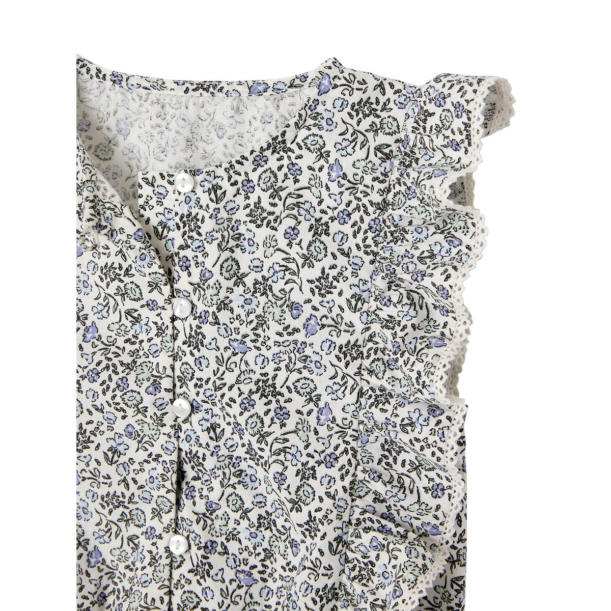 Ensemble blouse + short cérémonie bleu imprimé, VERTBAUDET