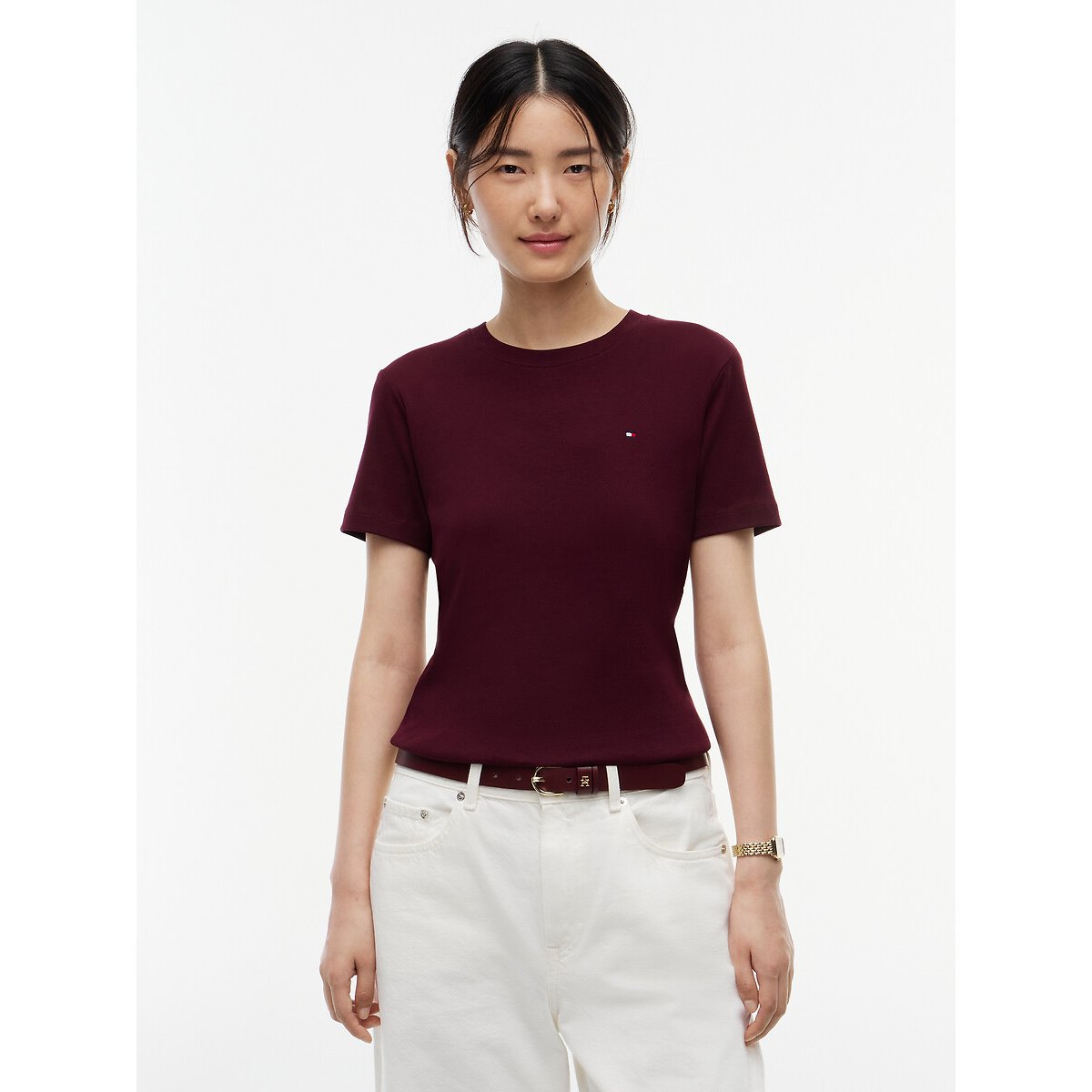 T-shirt col rond manches courtes burgundy, TOMMY HILFIGER