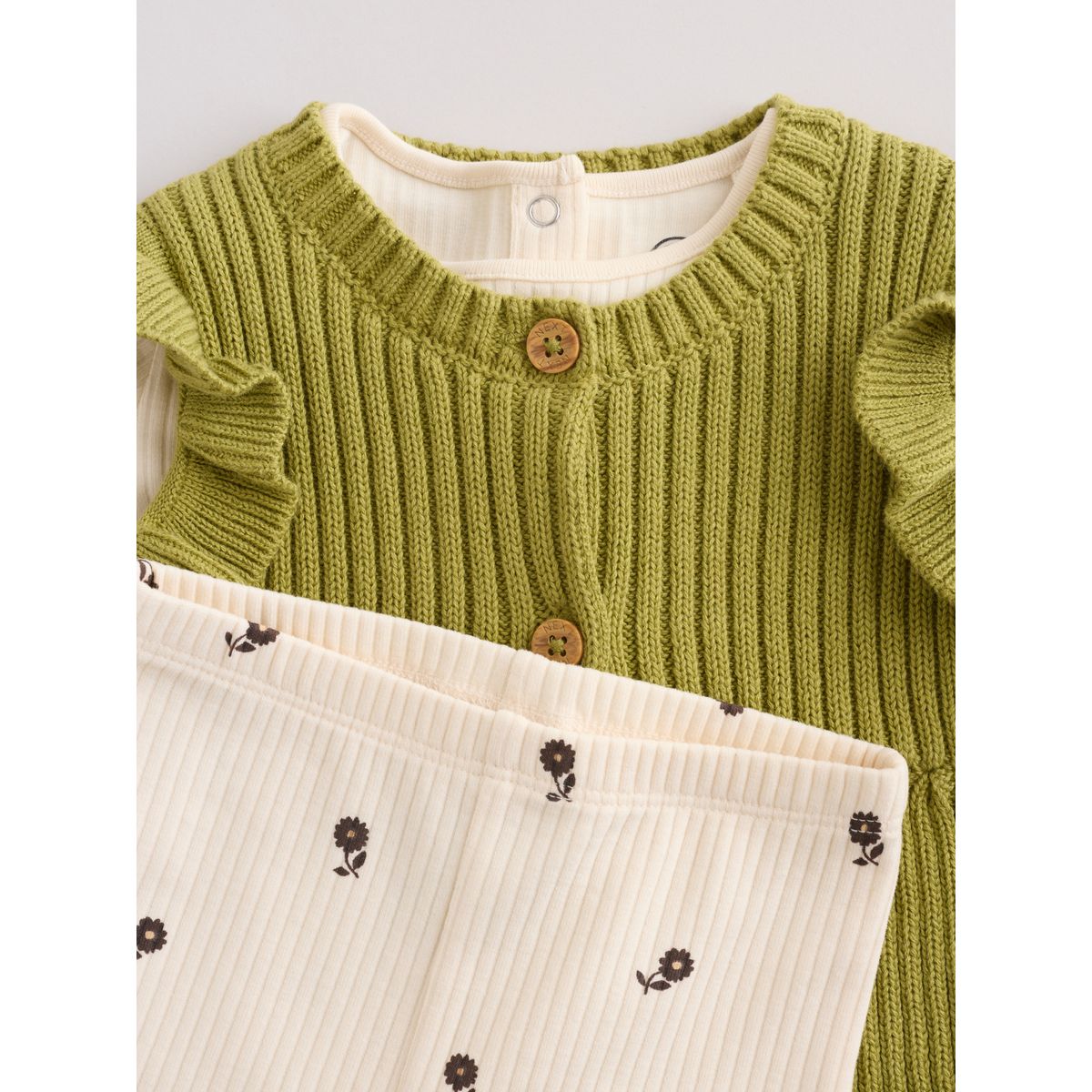 Gilet maille body côtelé bébé, 3 pièces écru / vert, NEXT