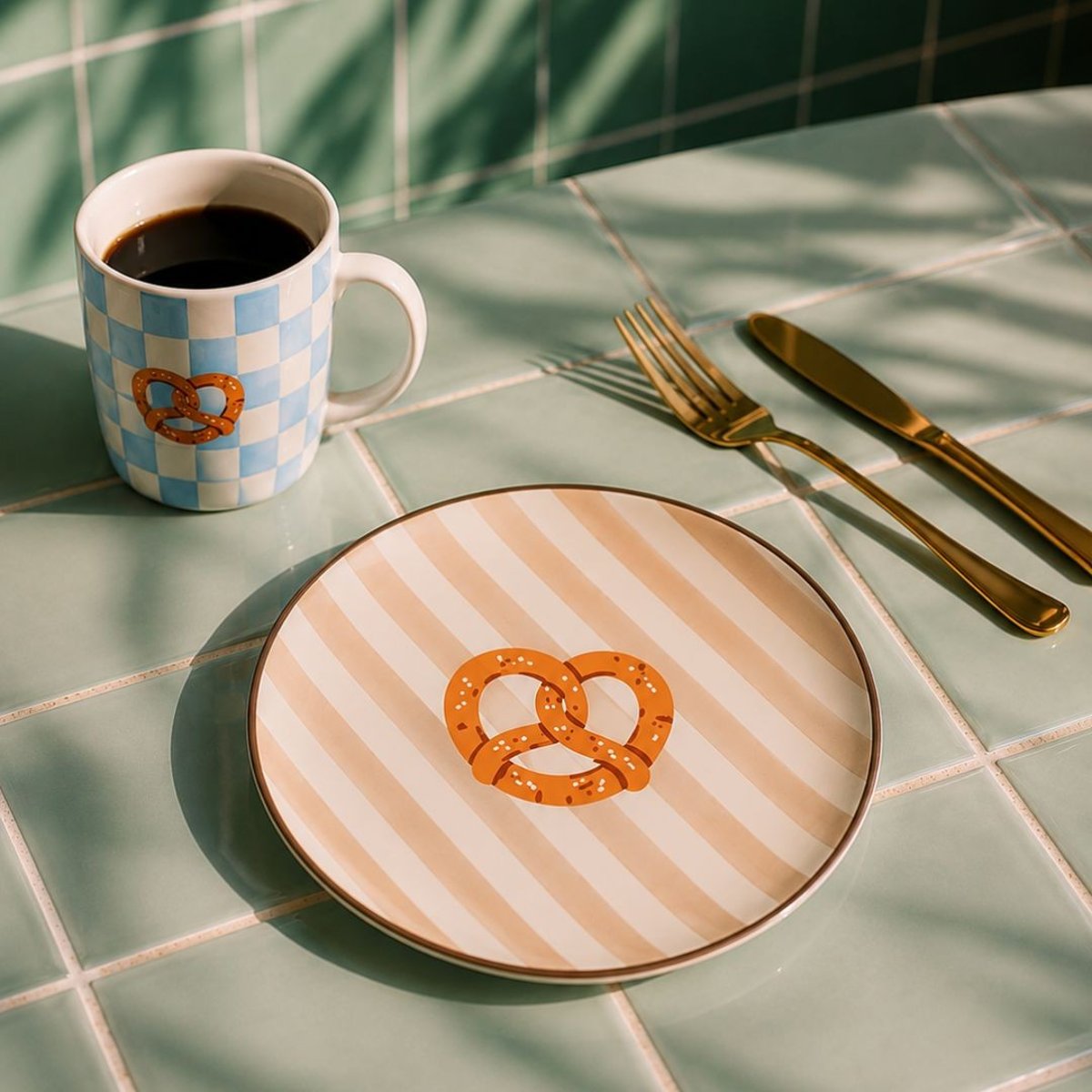 Lot de 2 petites assiettes bretzel & pain au chocolat , BEAU BRUNCH multicolore, ARTIME
