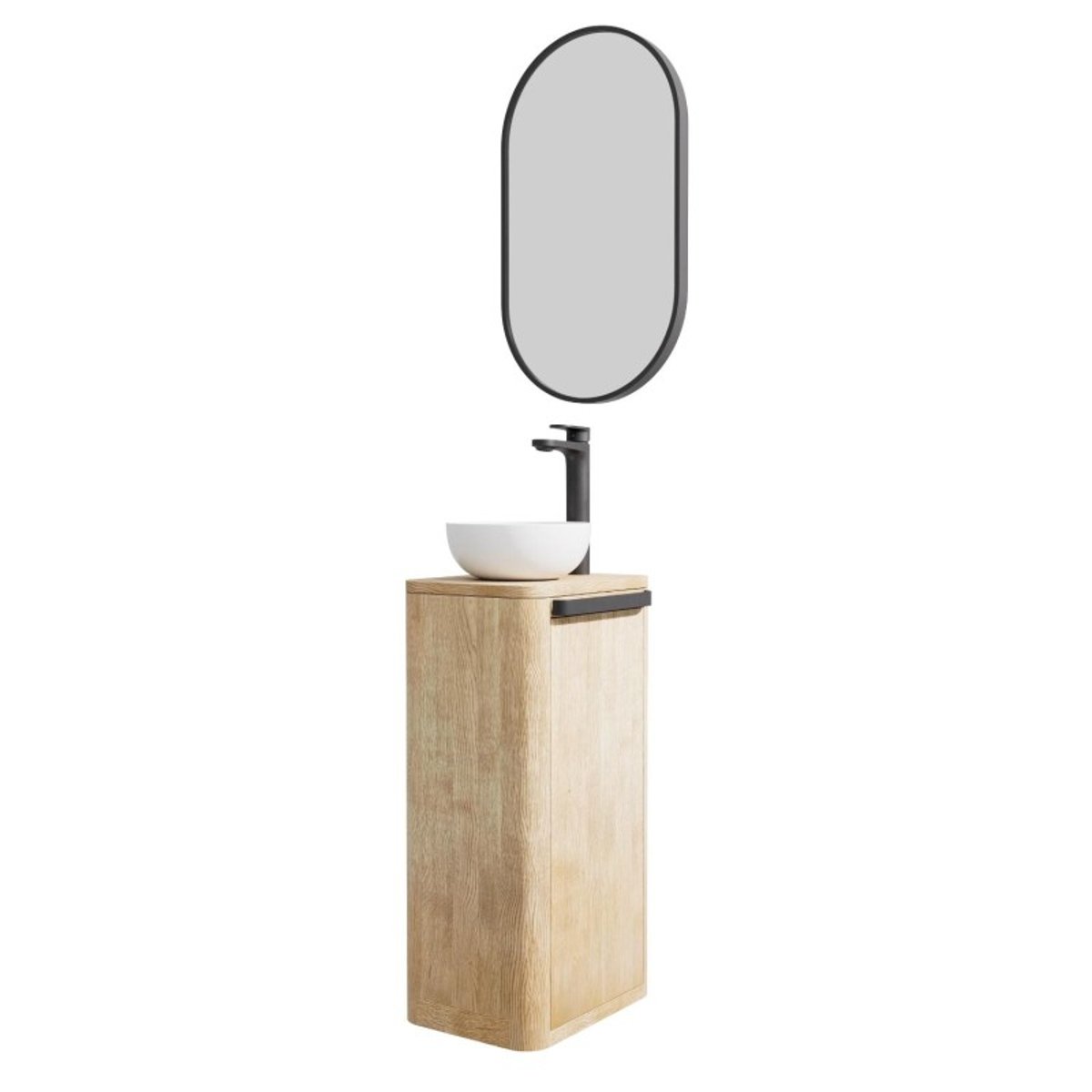 Ensemble meuble lave-mains + vasque + robinet + miroir TOM chêne, MOB IN