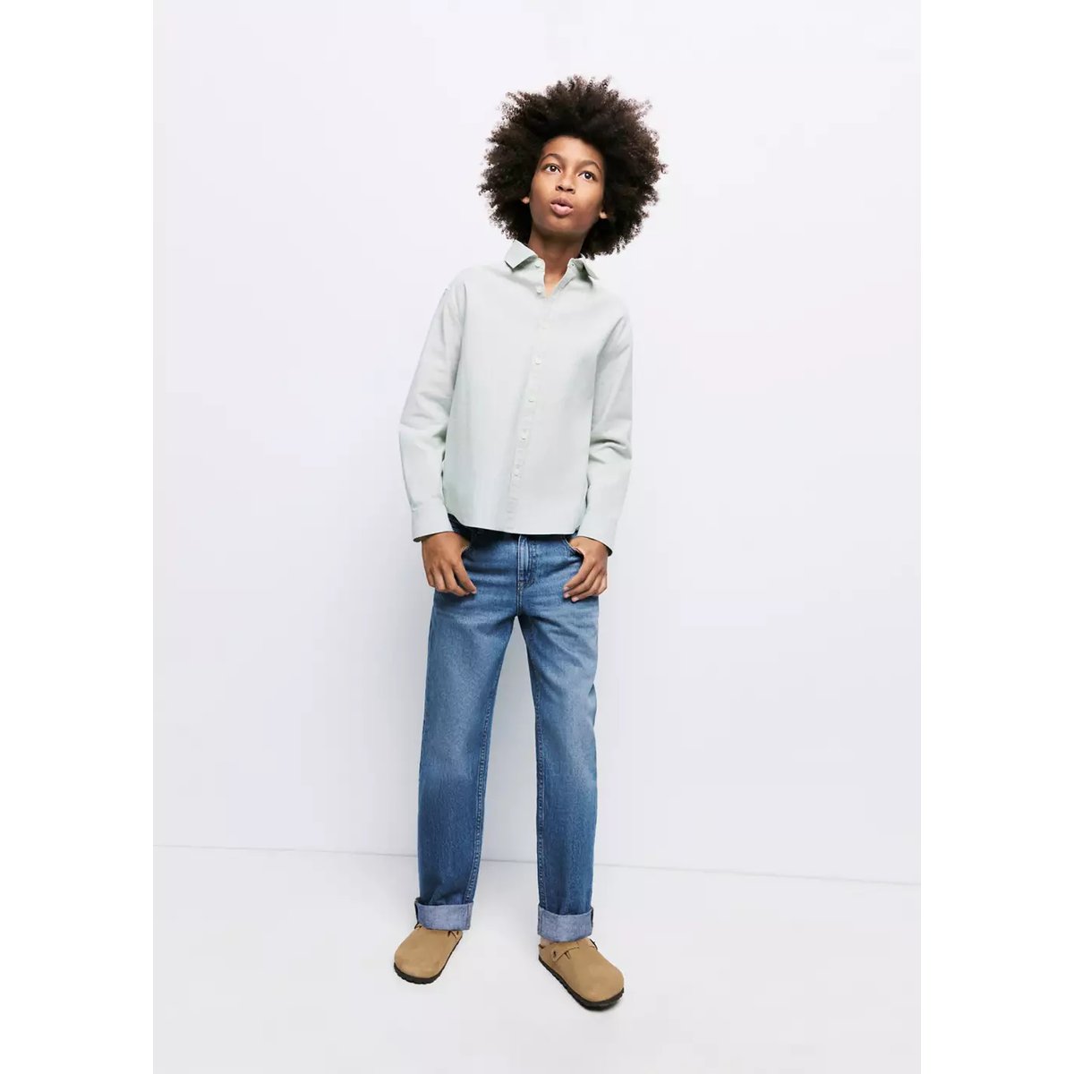 Jean regular fit à bas retroussé bleu moyen, MANGO KIDS