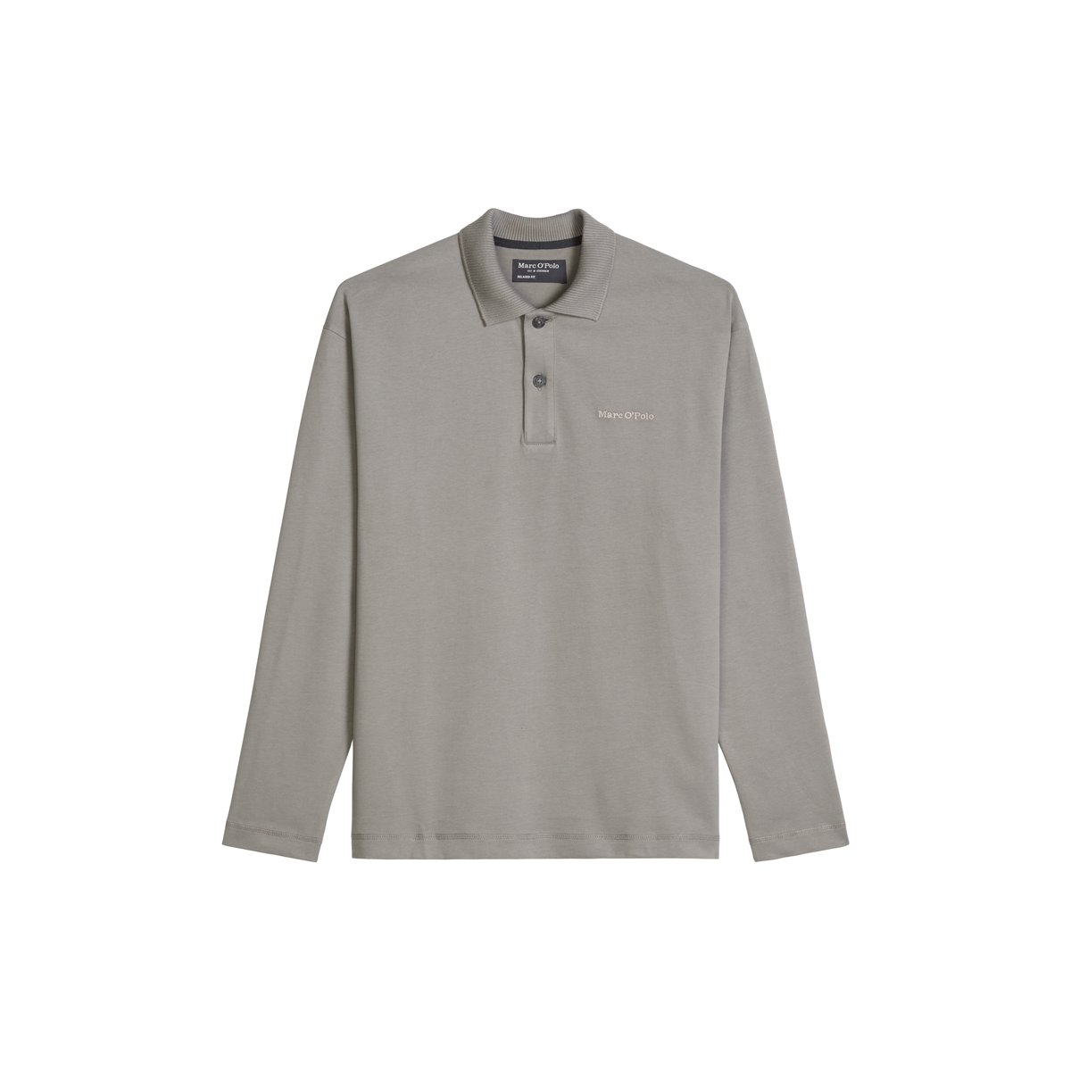 Polo à manches longues relaxed en jersey de coton bio épais gris, MARC O'POLO