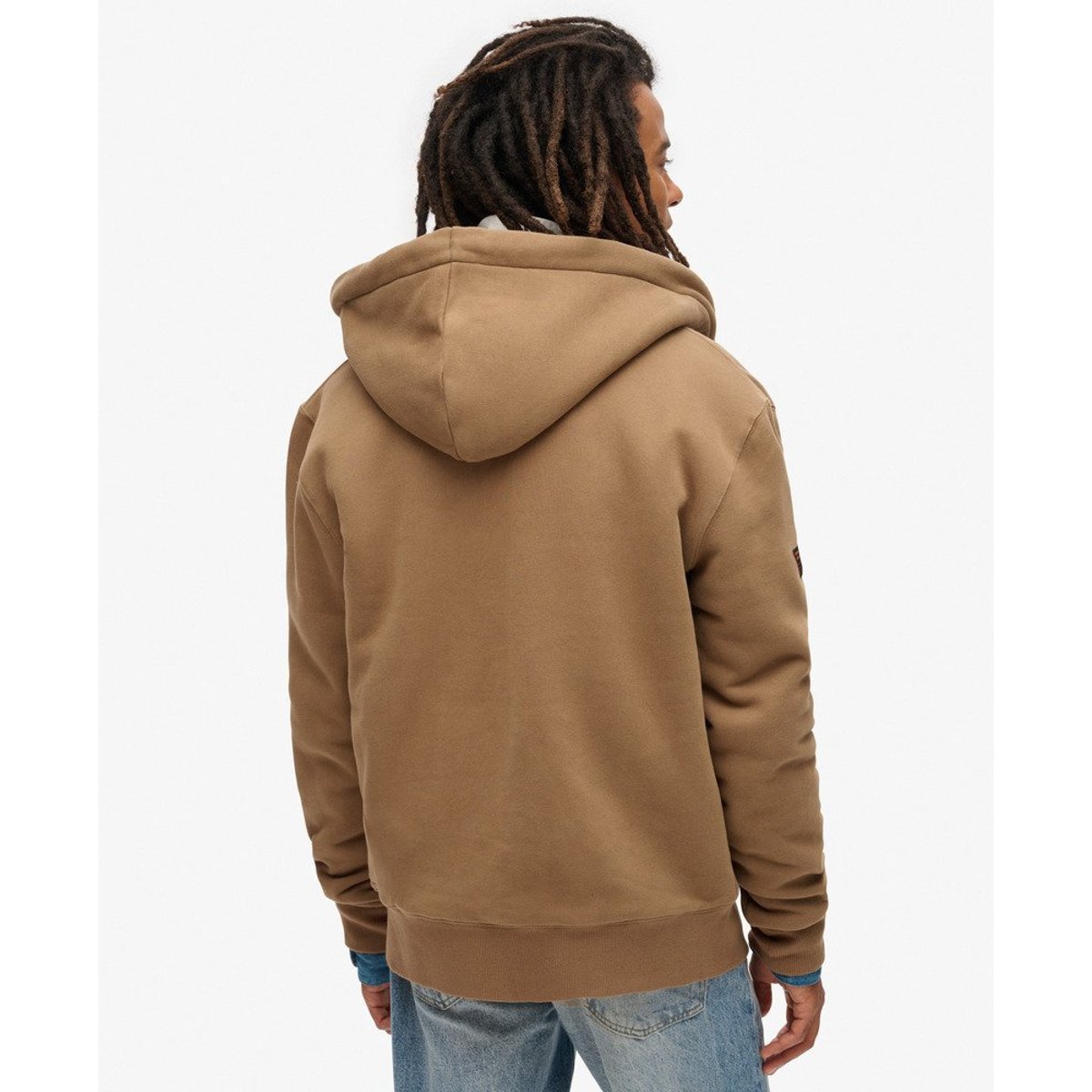 Sweat à capuche zippé et doublé en peau lainée caramel, SUPERDRY