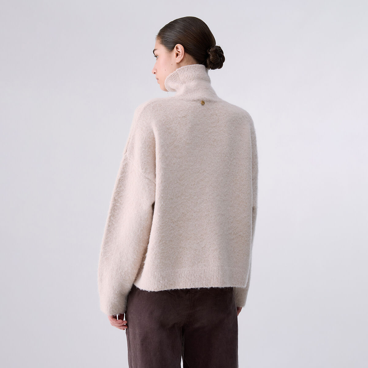 Pull col roulé en laine brossée beige, LIU JO
