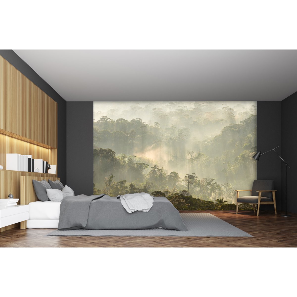 Papier peint panoramique MISTY FOREST multicolore, LE PAPIERS DE NINON