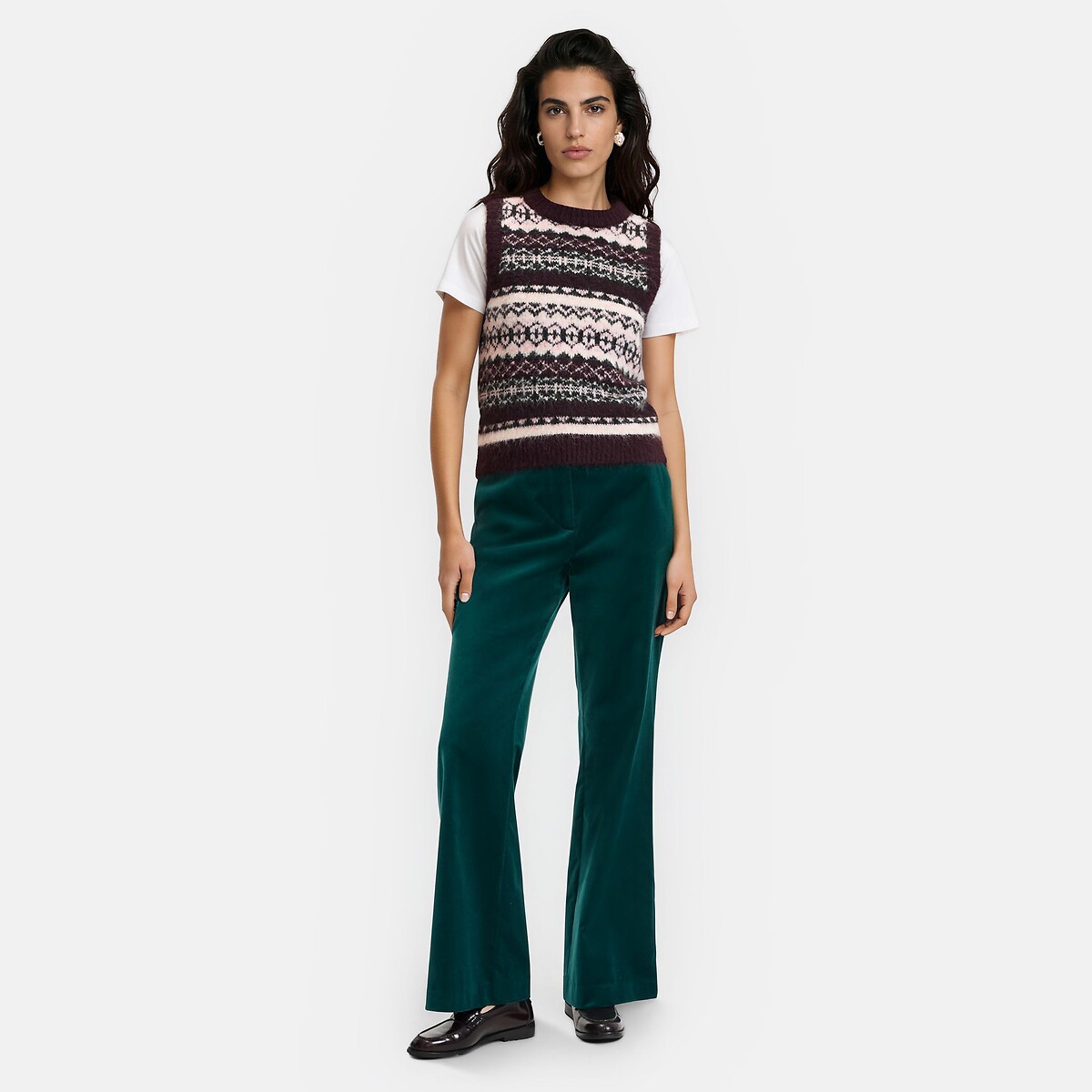 Pantalon flare en velours lisse, Signature, DONATIEN vert foncé, LA REDOUTE COLLECTIONS