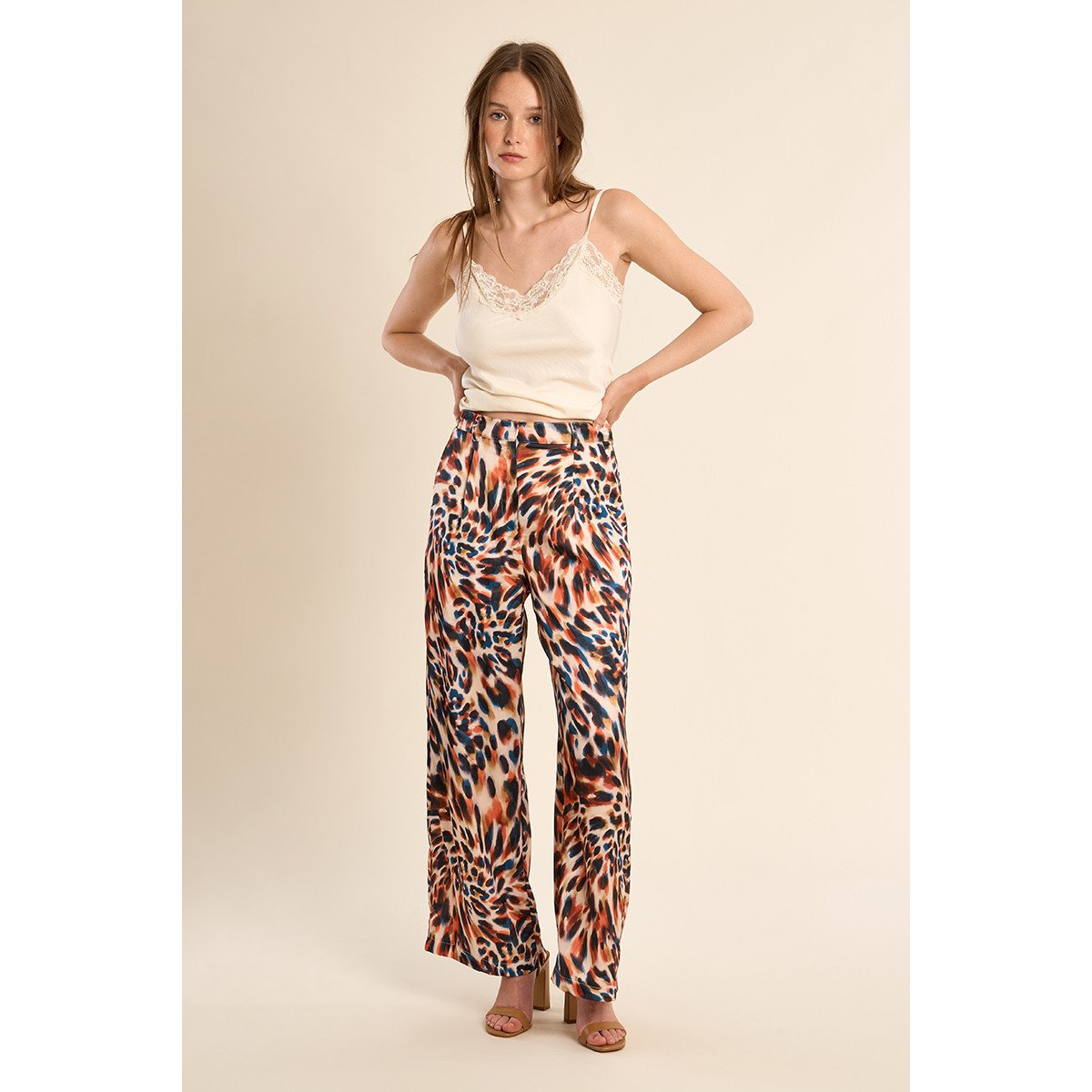 Pantalon droit, imprimé orange romy, MOLLY BRACKEN
