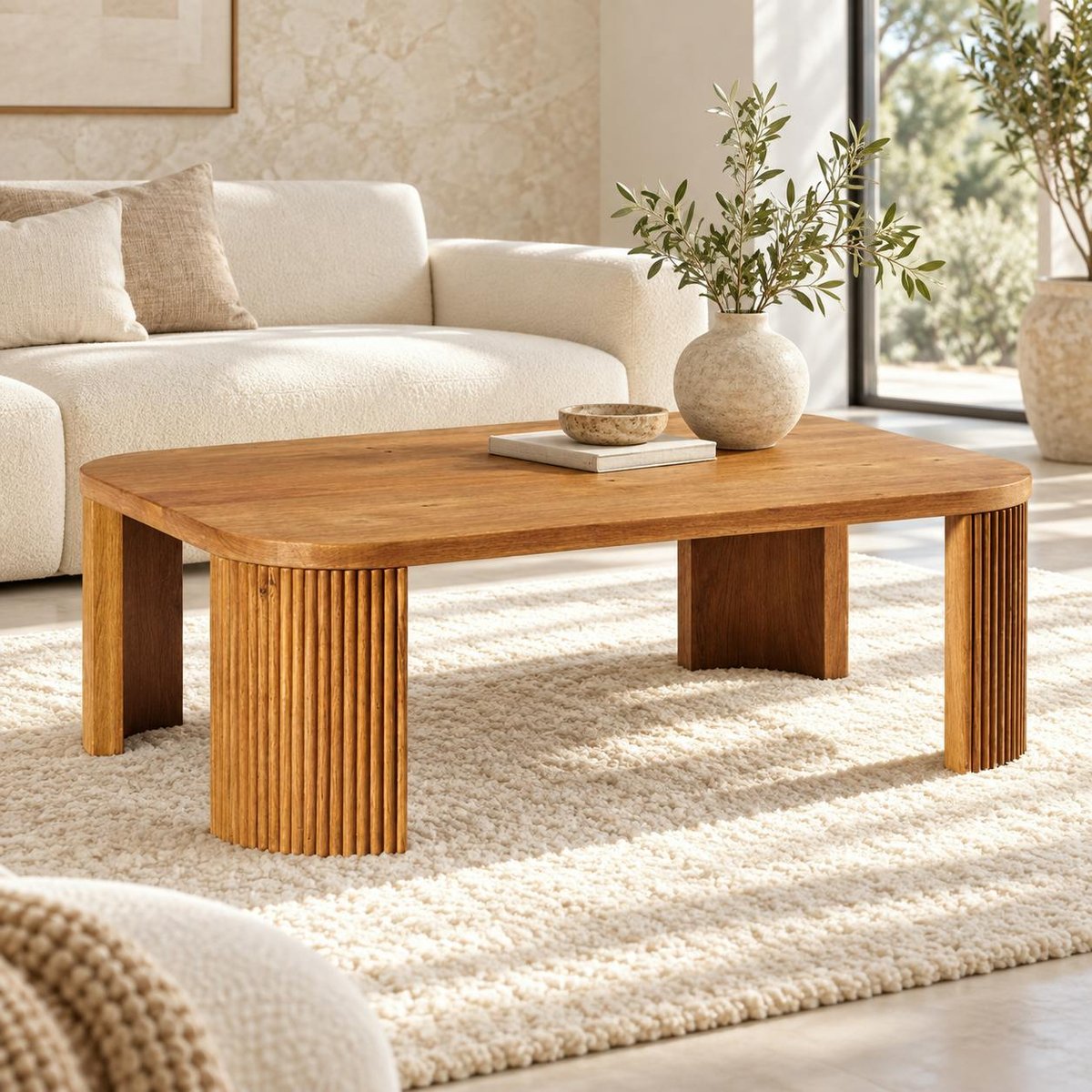 Table basse design chêne rainuré IENA bois naturel, PIER IMPORT
