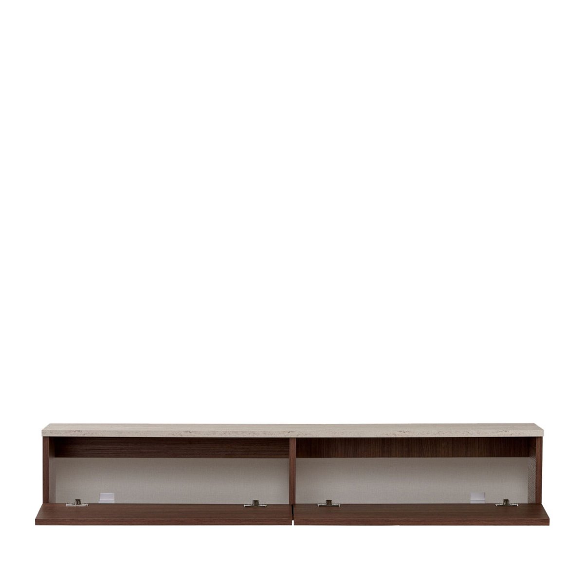 Meuble tv suspendu 2 portes en bois et effet travertin L160cm- YARA bois foncé, DRAWER