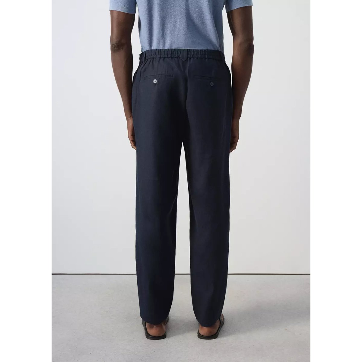 Pantalon 100 % lin relaxed fit à cordon bleu nuit, MANGO MAN