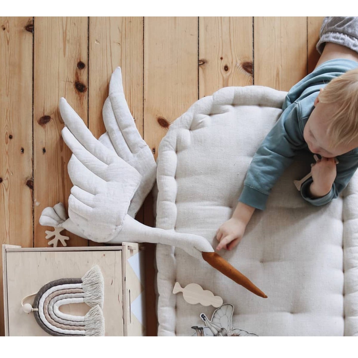 Trophée mural cigogne en lin lavé MAISON SEVIRA beige, cigogne, SEVIRA KIDS
