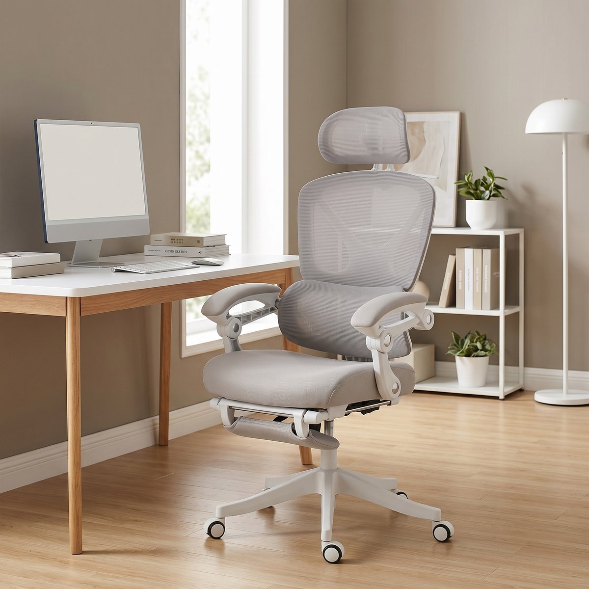 Chaise de bureau Maille (100 % polyester) gris clair, HOMCOM