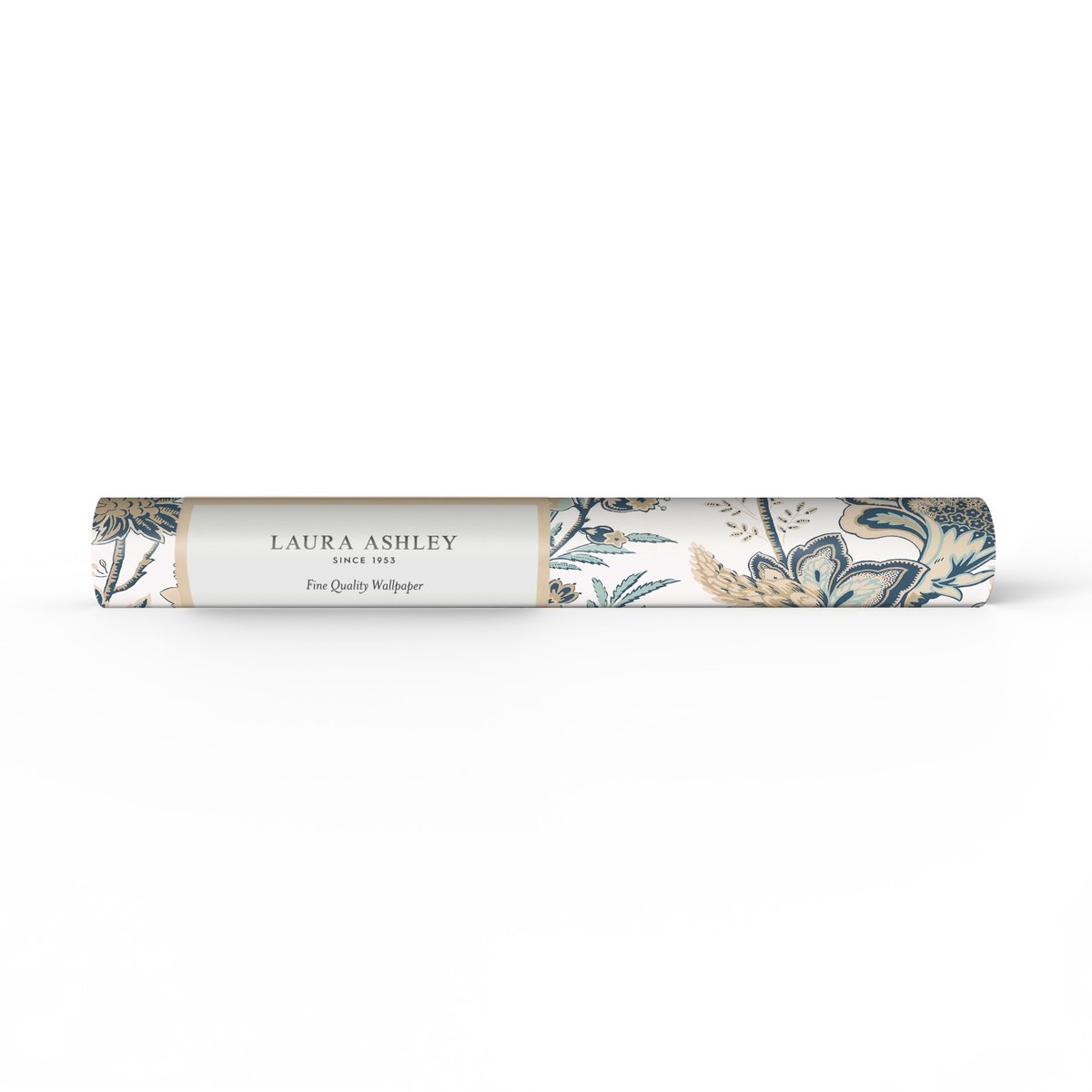Papier peint fleurs jacobines du matin Marlbrook beige, vert bleuté, LAURA ASHLEY
