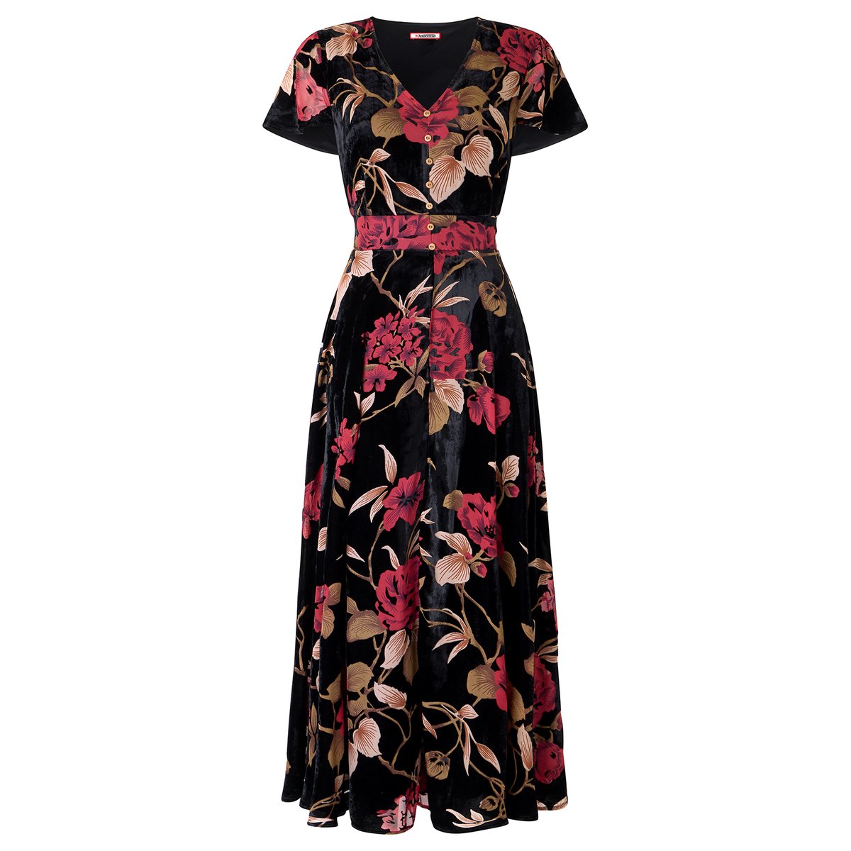 Robe Longue en Velours Dévoré Remarquable noir, JOE BROWNS