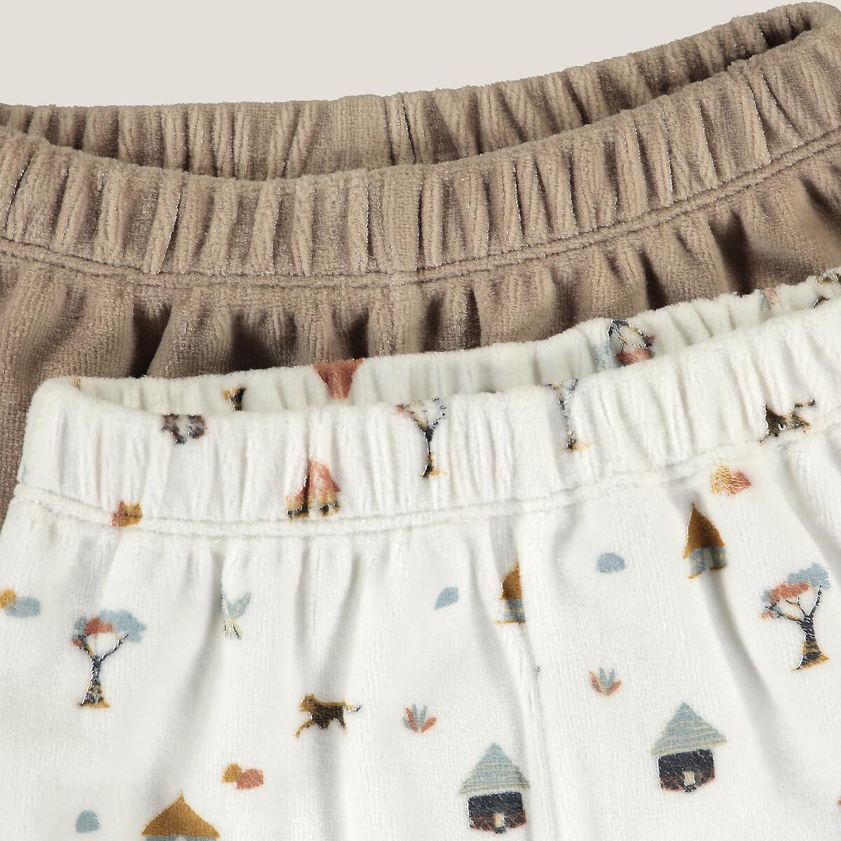 Lot de 2 pyjamas 2 pièces en velours ecru/beige, LA REDOUTE COLLECTIONS