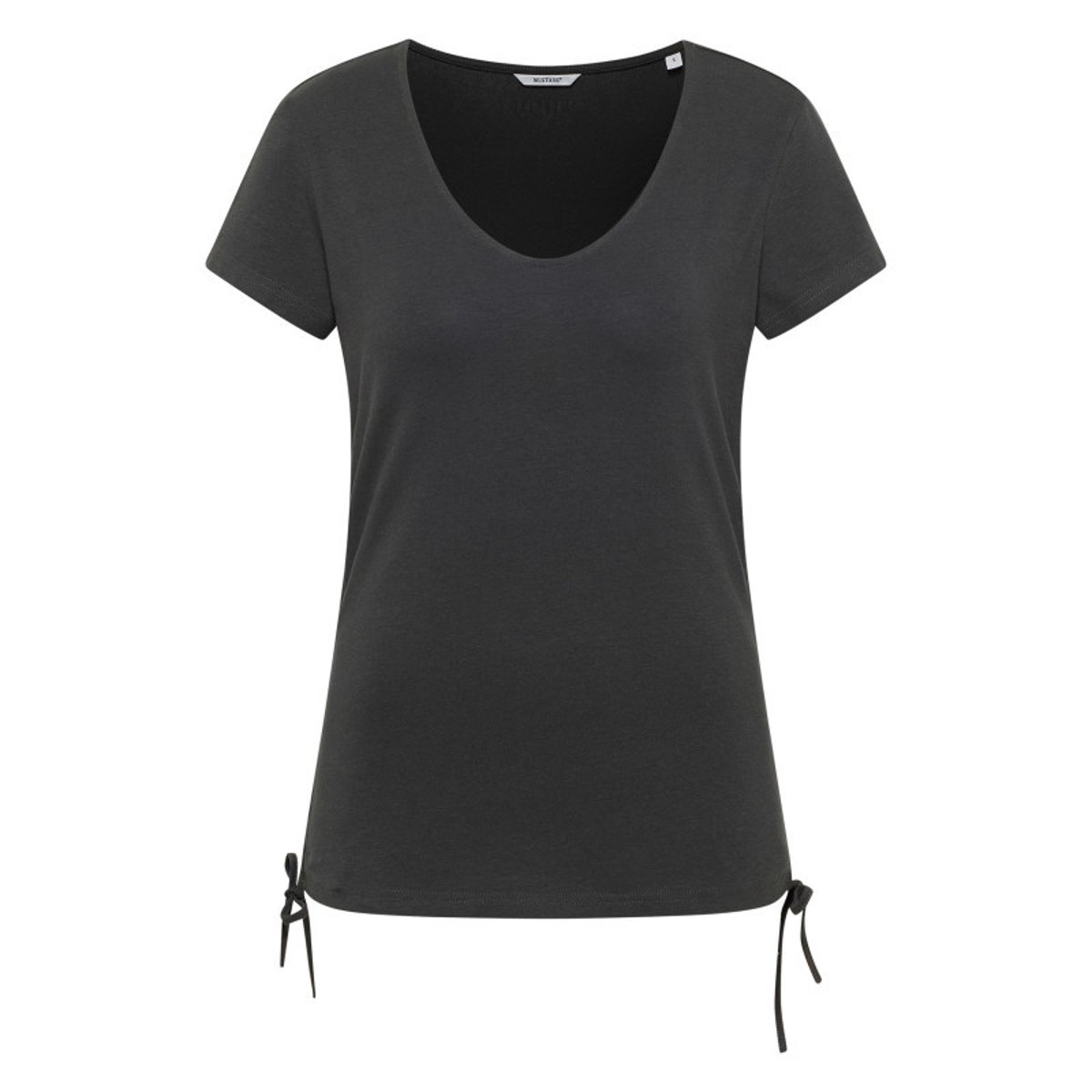T-shirt gris anthracite uni avec un col v profond et des manches courtes gris foncé, MUSTANG