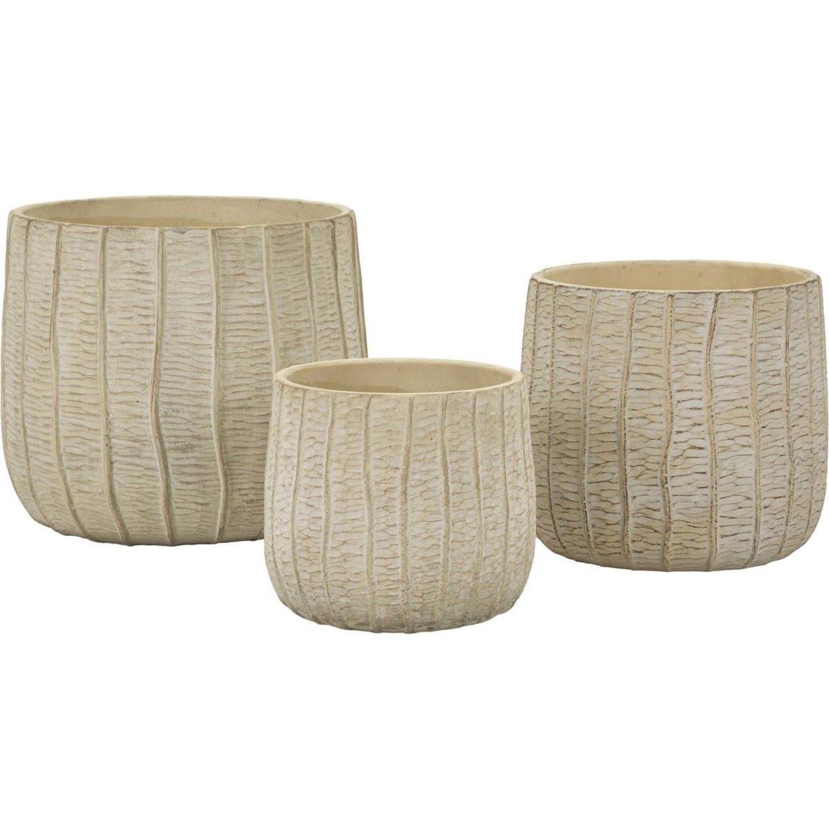 Cache-pots texturés en céramique lot de 3 MODERN crème, RECOLLECTION