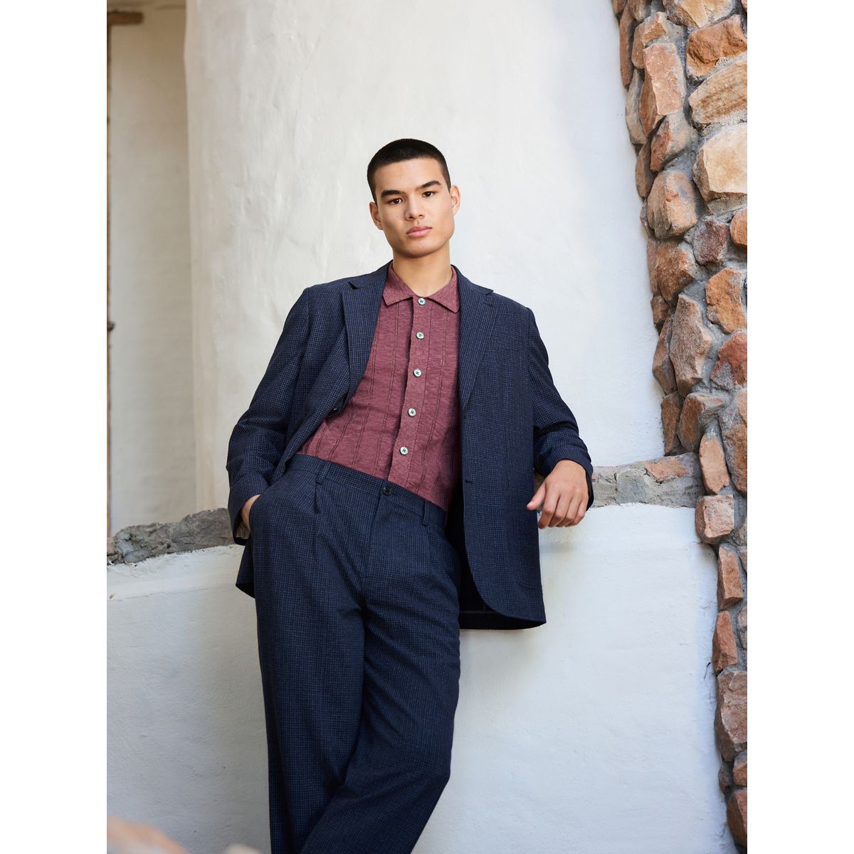 Veste de costume en laine vichy bleu marine, NEXT
