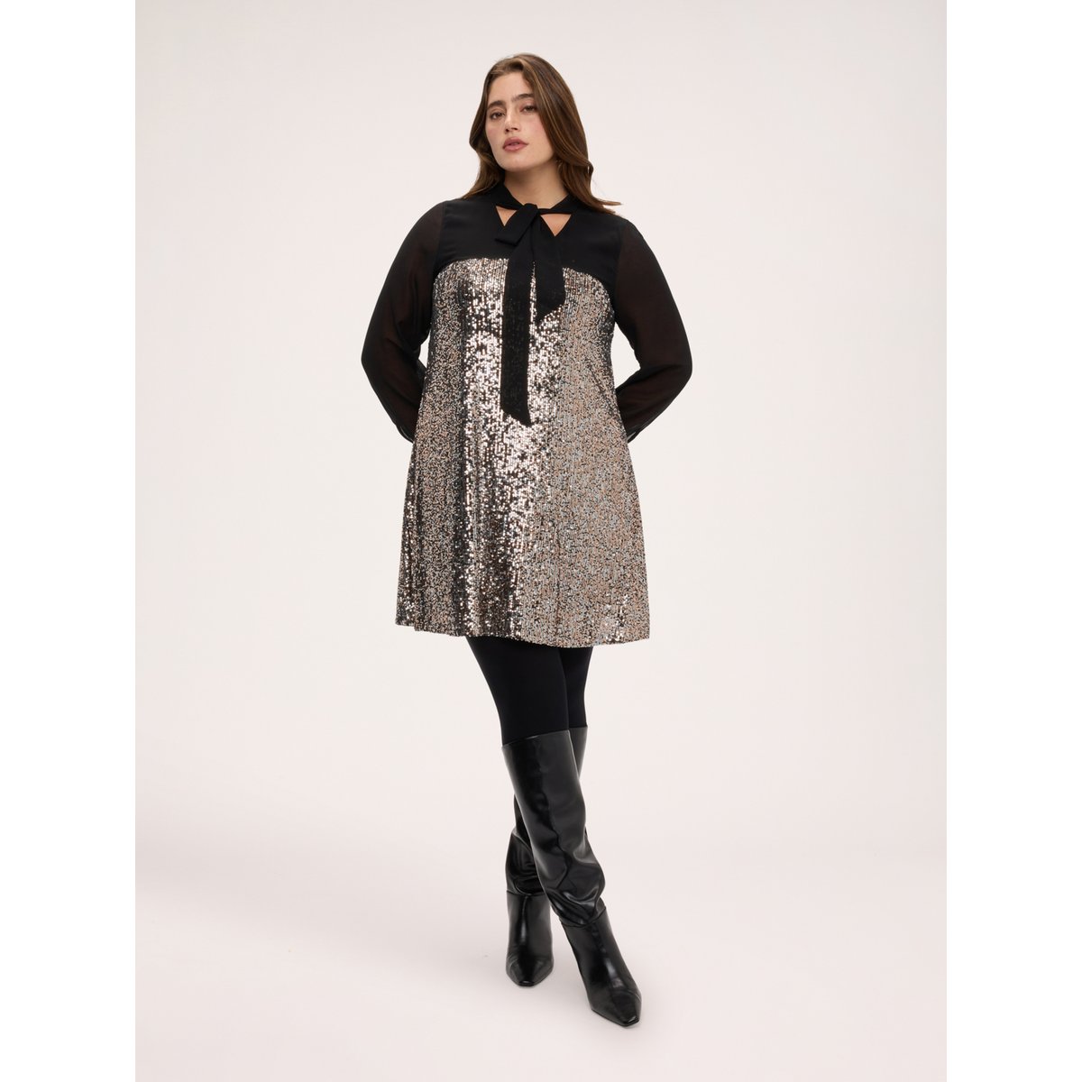 Robe à paillettes avec col nœud noir, FIORELLA RUBINO