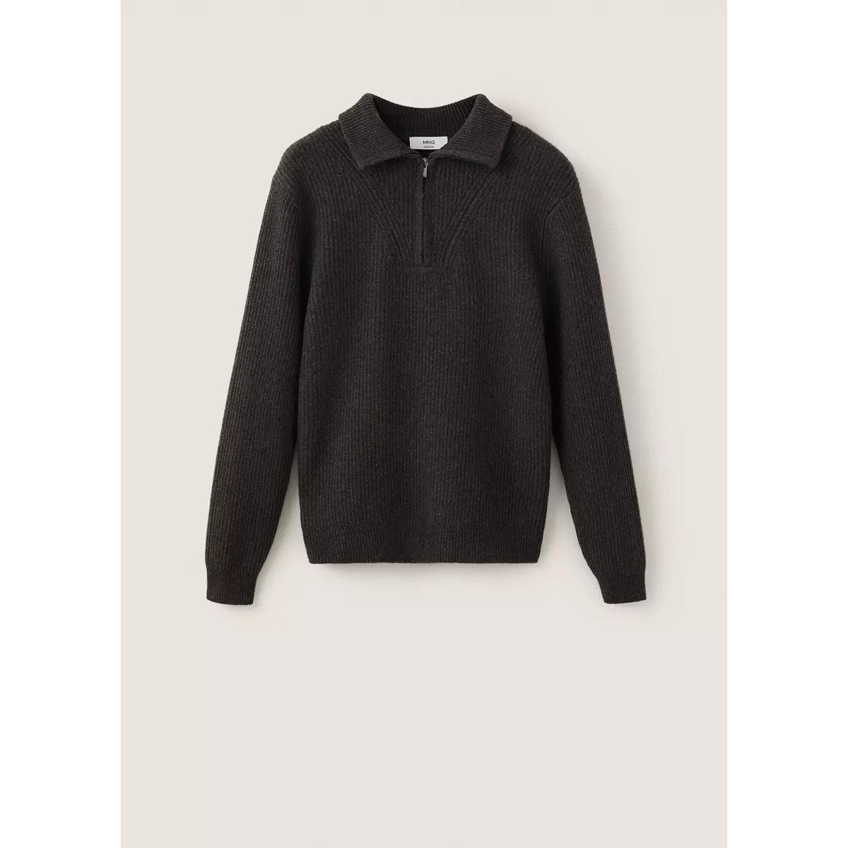 Pull polo en laine à col zippé chocolat, MANGO MAN