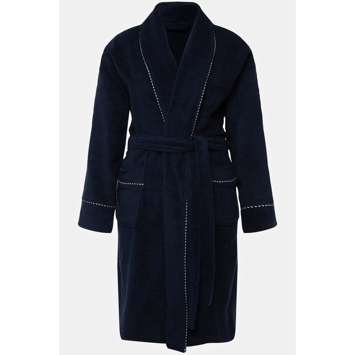 Peignoir en tissu éponge à col bleu nuit, ULLA POPKEN