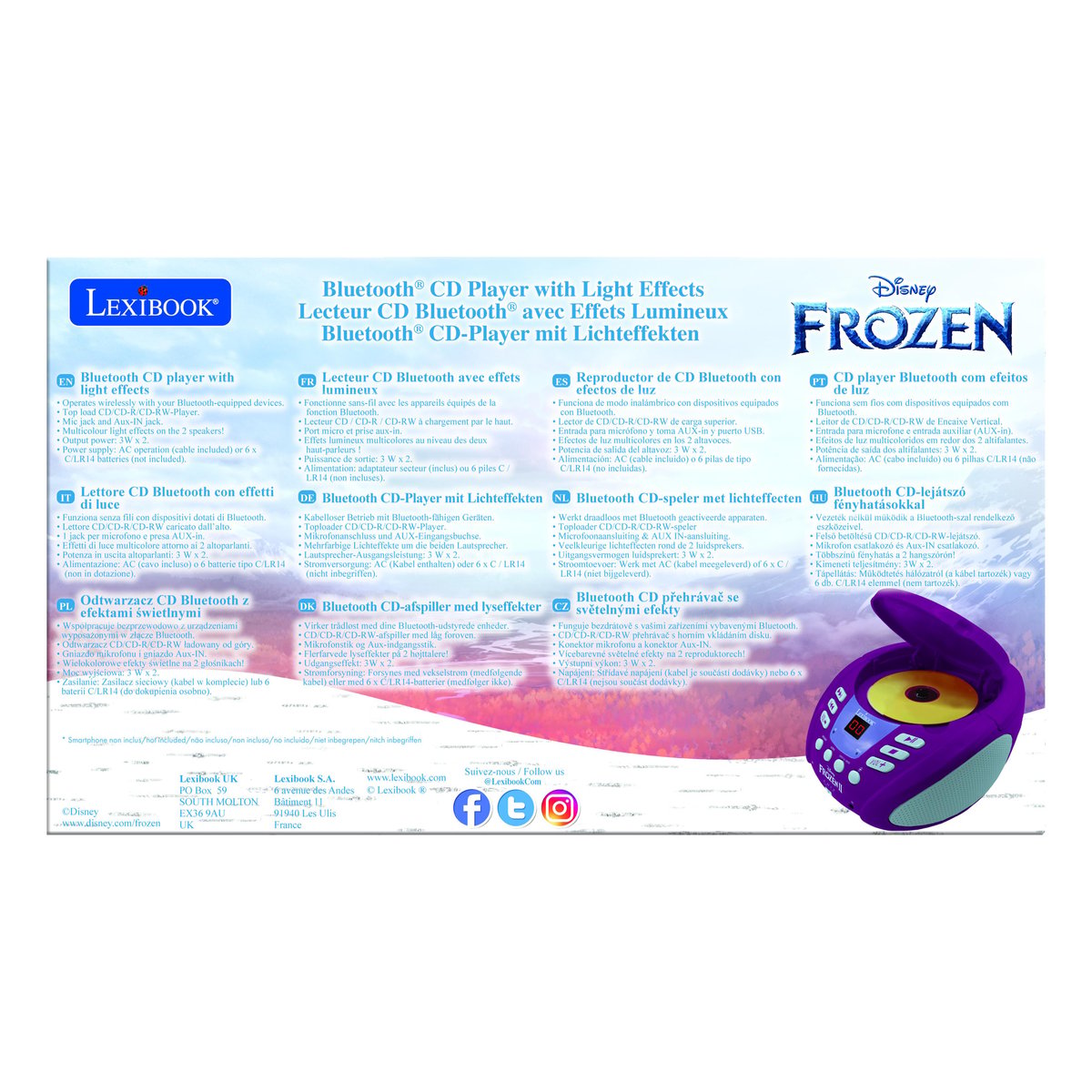 Lecteur CD Bluetooth La Reine des Neiges violet, LEXIBOOK