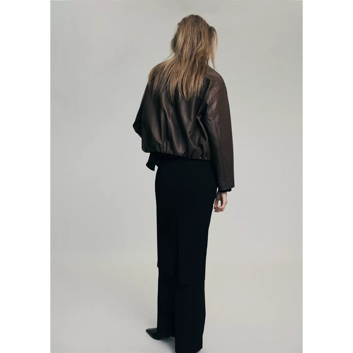 Veste cuir col officier marron, MANGO