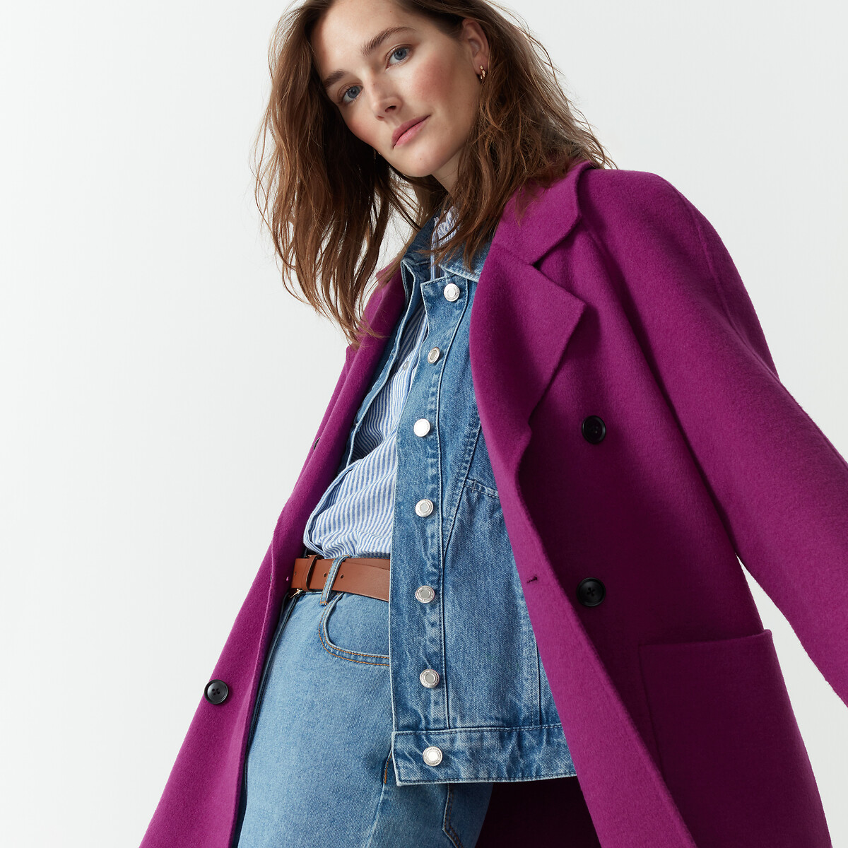 Manteau oversize, en laine mélangée, Signature MARTIAL rose, LA REDOUTE COLLECTIONS