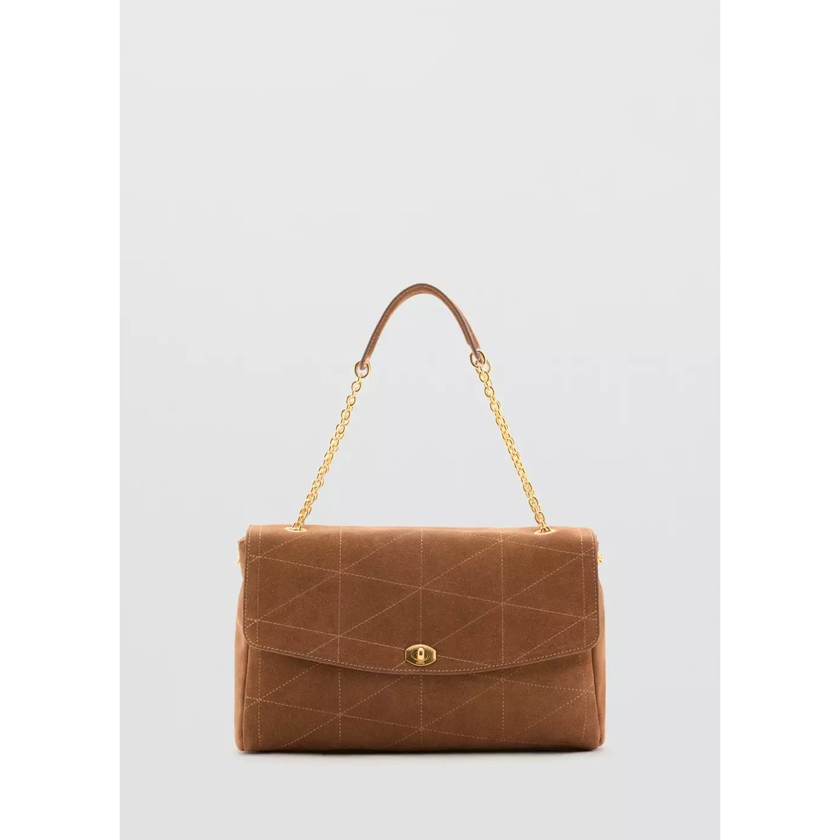 Sac porté épaule en cuir avec chaîne marron moyen, MANGO